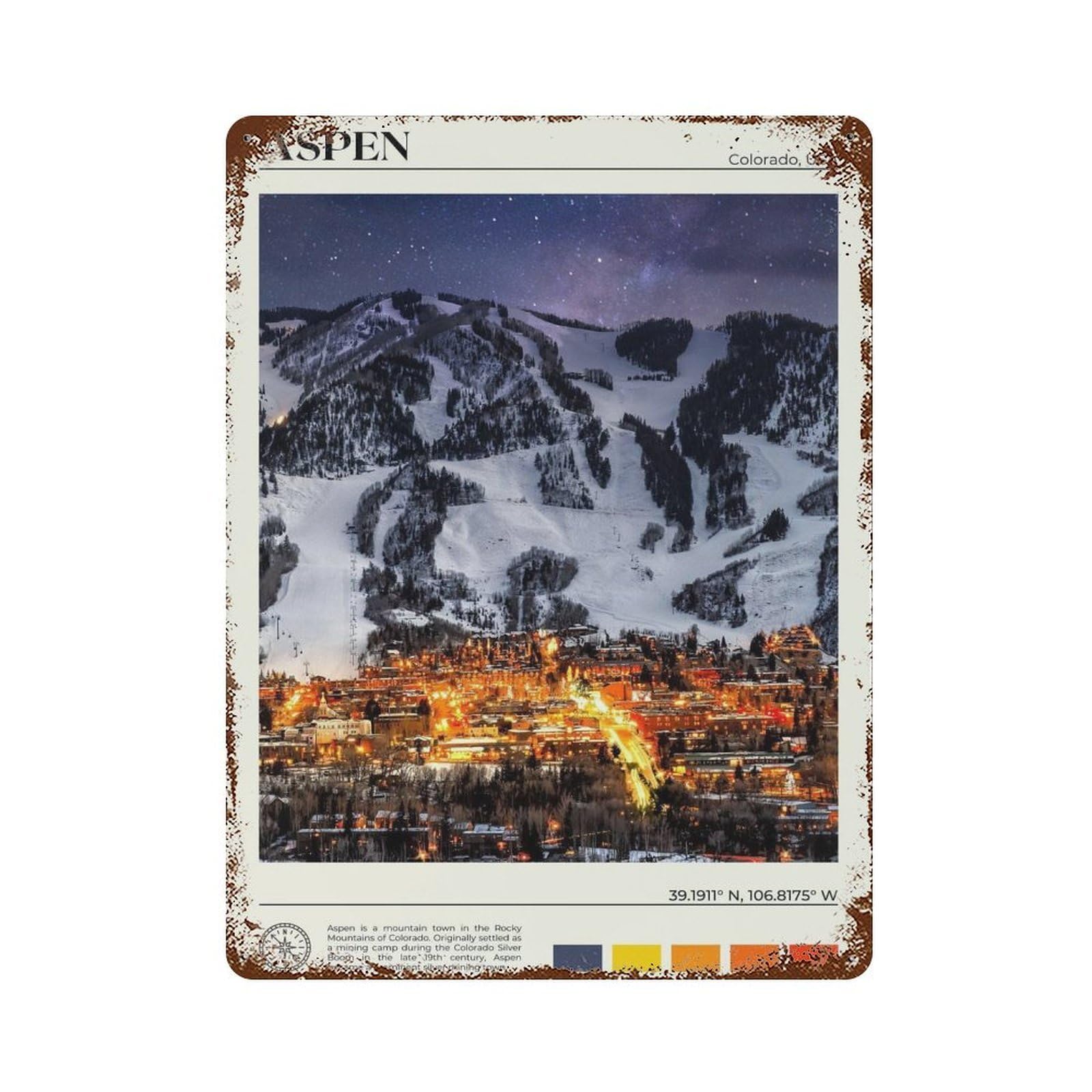 xiaoxiaoshen Real Photo Aspen Decor Colorado USA Wall Decor Art Metal Tin Poster Modern Home Decor Art Home Bar Shop Decorations Vintage Sign 40x30cm