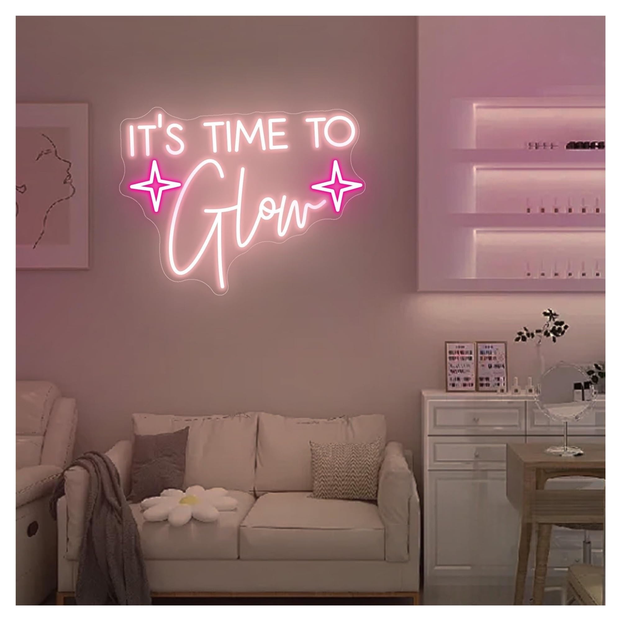 Shouxi C Sign Lamp It's Time To Glow Neon Sign, Hair Salon, Beauty Room Decor, Spa Studio, Business Wall 45Cmx38cm/17.72Inx15in(C)