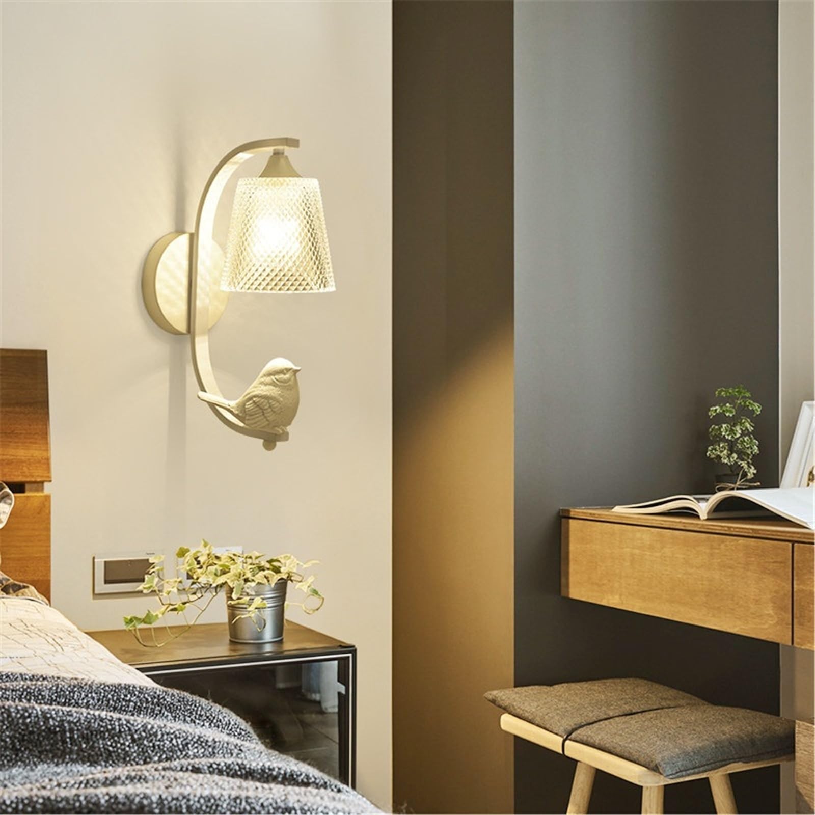 Kinkiety Ptak Decor zakrzywiony żelazny kinkiet ścienny szklana lampa ścienna Oświetlenie wewnętrzne