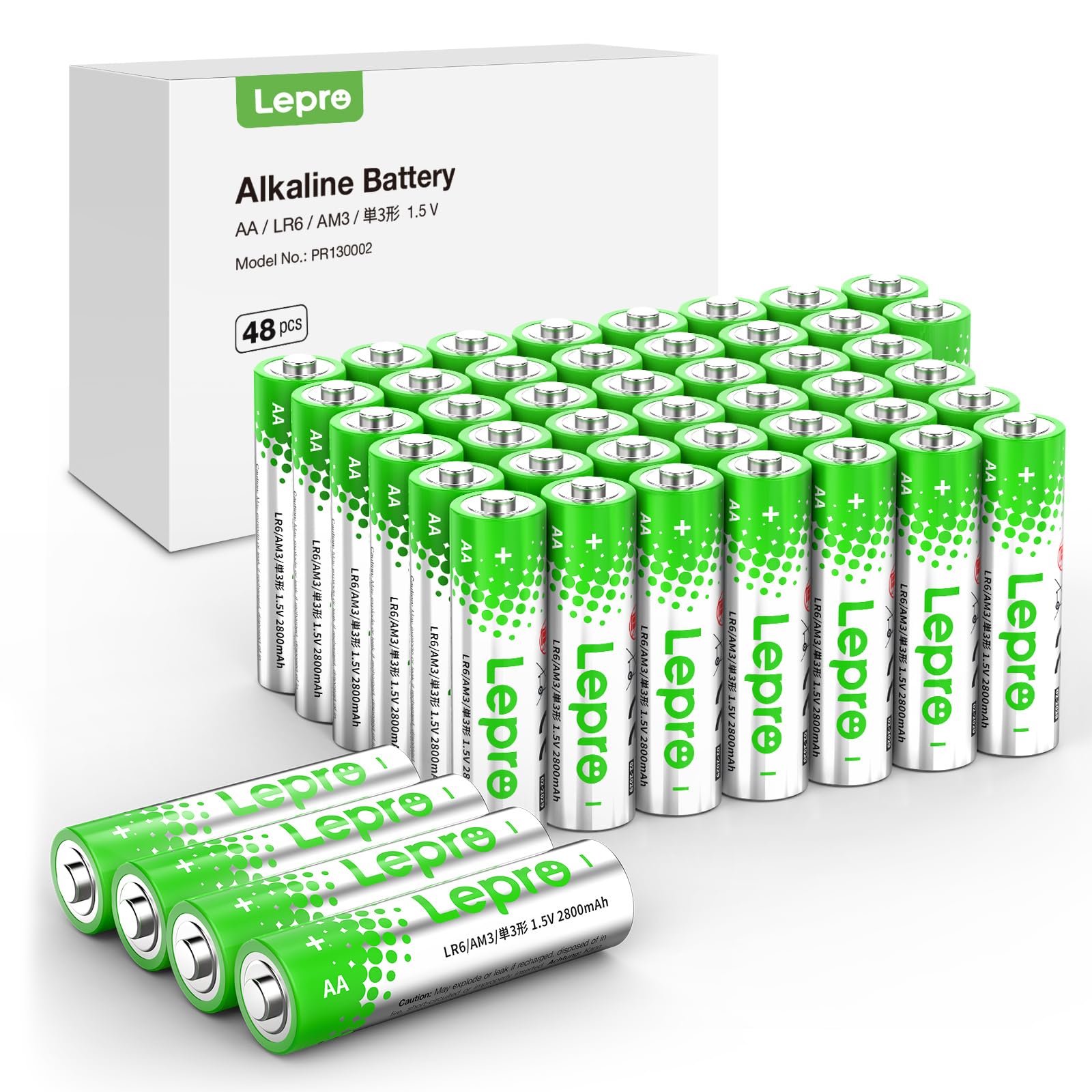 Lepro AA Batteries 48 Pack, 1.5 Volt Alkaline Double AA Battery with High Capacity, Anti-Leakage, Long Lasting Power, 2800mAh LR06 MN1500 Batteries AA for Clocks Remotes Mouse Torch