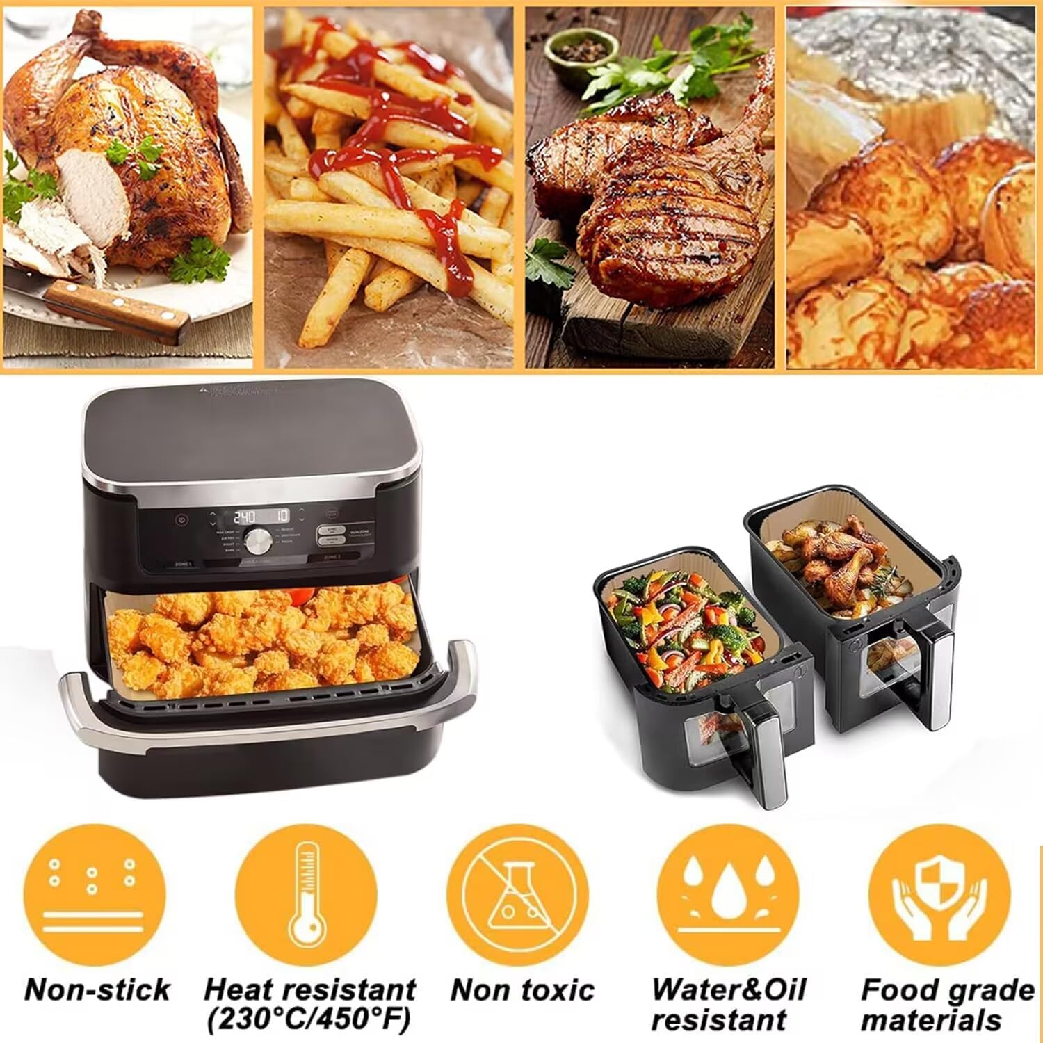150 Unidades De Papel De Horno Para Freidora De Aire Ninja AF500EU Foodi FlexDrawer – Forros Antiahdherentes De 10.4L Y 5.2L