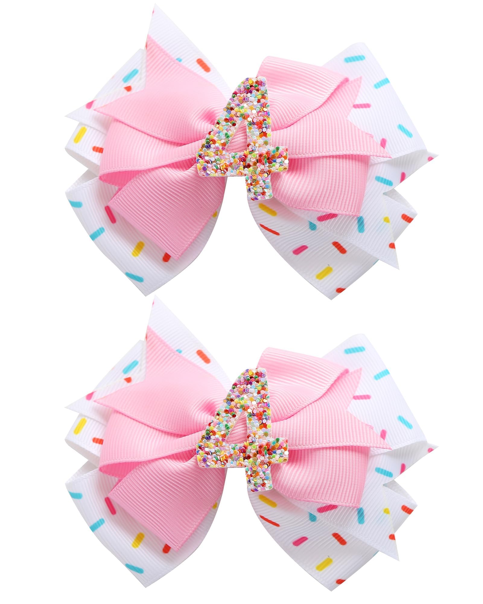 2Pcs Birthday Hair Bow for Baby Girls, Ice Cream Hair Clips (4th Birthday Hair Bow)