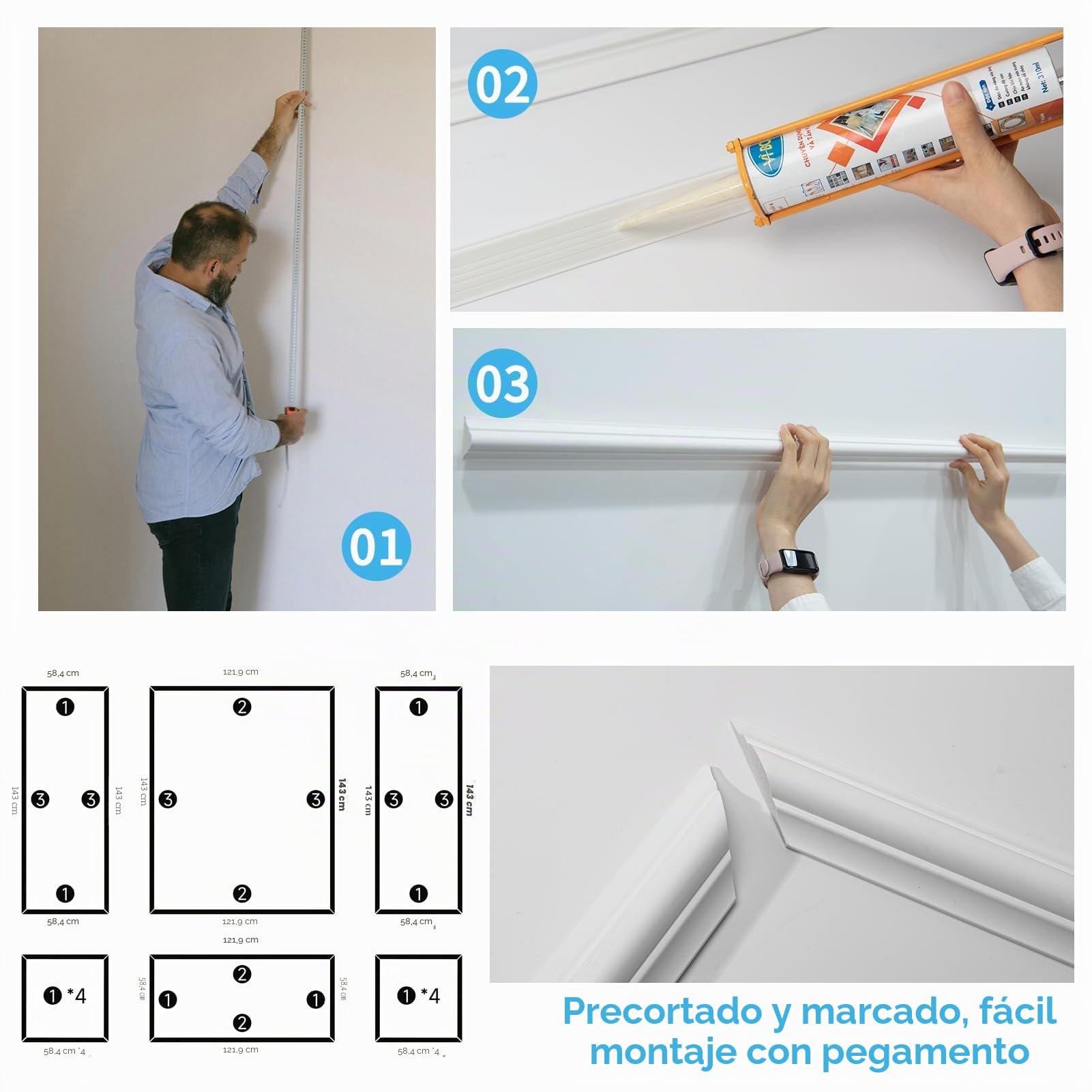 Art3d Molduras para Pared Pre-Cortadas 6 Piezas Decoración Interior Sala Dormitorio