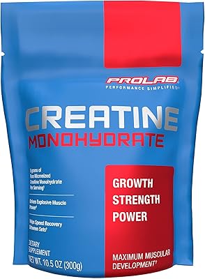 ProLab Nutrition Creatine Monohydrate Micronized Powder, 5G of Pure Creatine for Muscle Strength, Power & Endurance, Fast Absorbing, Unflavored, 300g 60 Servings