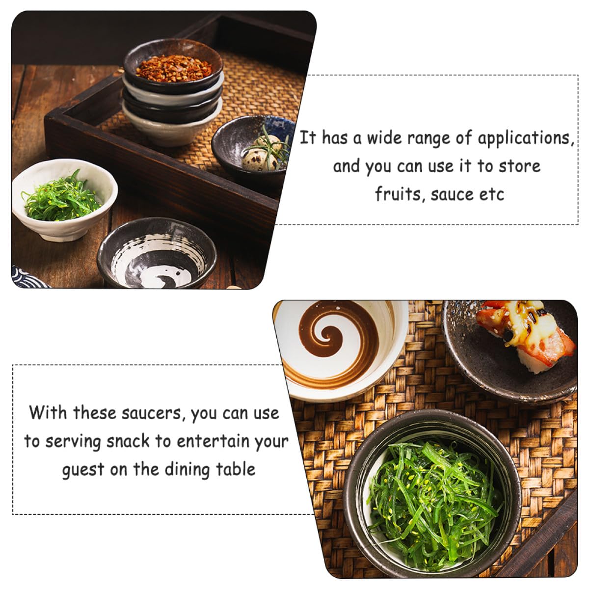 SHINEOFI Set de 4 Bols à Sauce Céramique Style Japonerie, Plats à Trempette Délicats et Créatifs Maison, pour Servir Snacks et Conserver Sauces