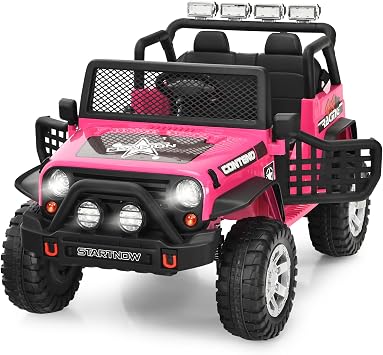 MAT EXPERT 2 Seater Ride on Car for Kids, 12V Battery Powered Toddler Car with Remote Control, Spring Suspension, LED Light, Music & MP3, Electric Vehicle Truck Kids Car for Boys & Girls Pink