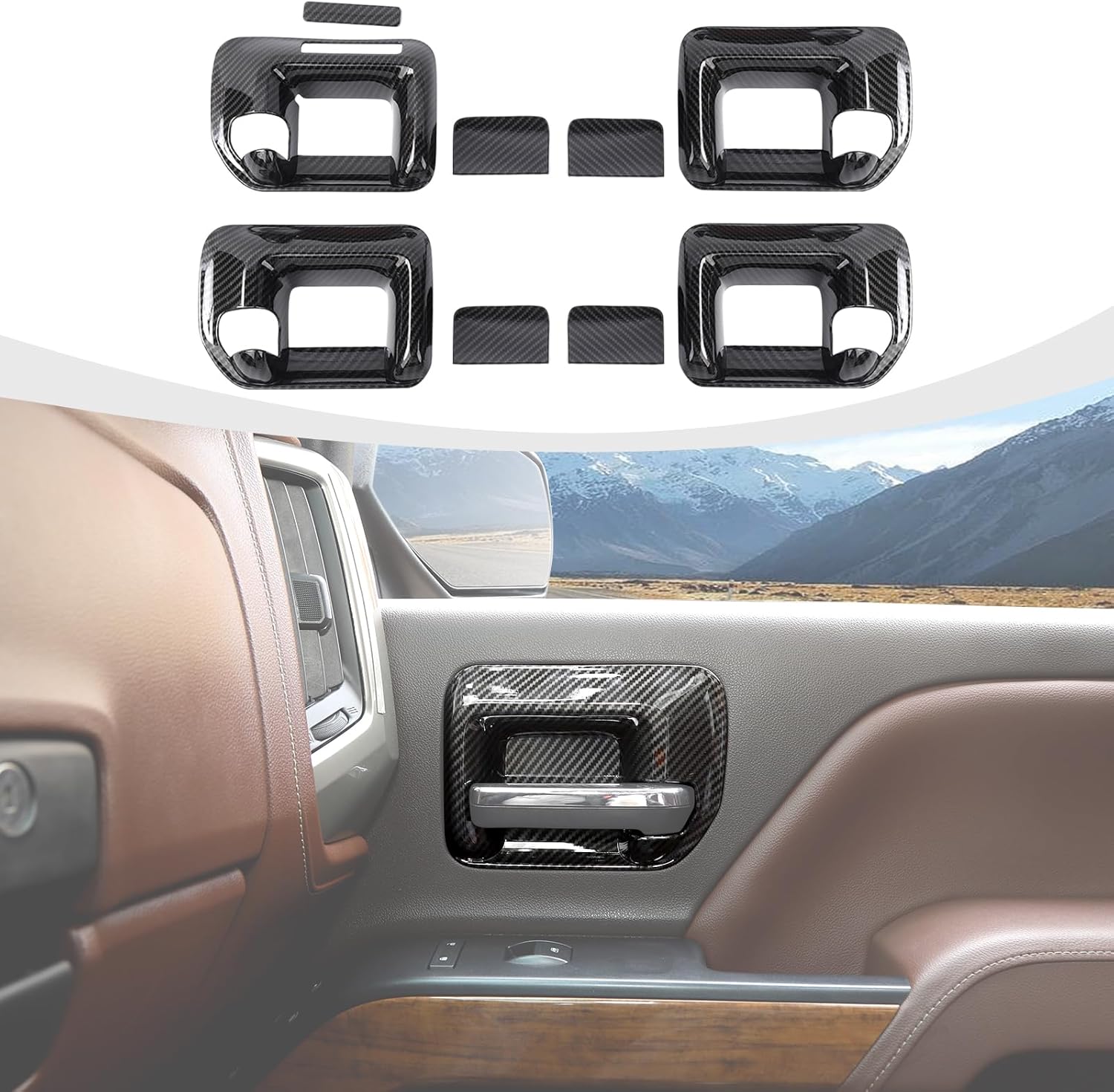 Inner Door Handle Bowl Cover Trim Compatible with Chevy Silverado & GMC-Sierra 2014-2018, Carbon Fiber