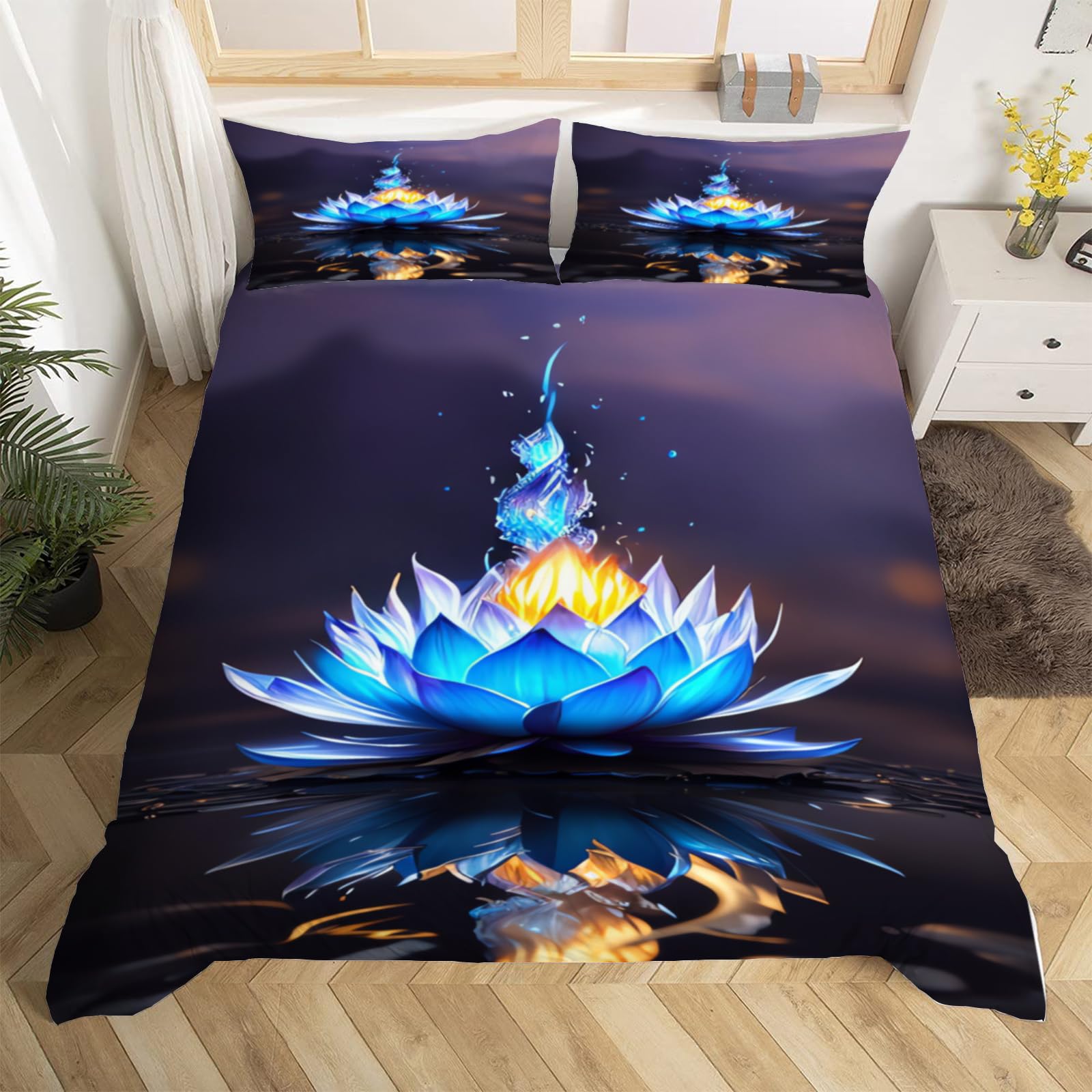 Housse de couette 240x260 lotus d'eau 3D parure lit microfibres