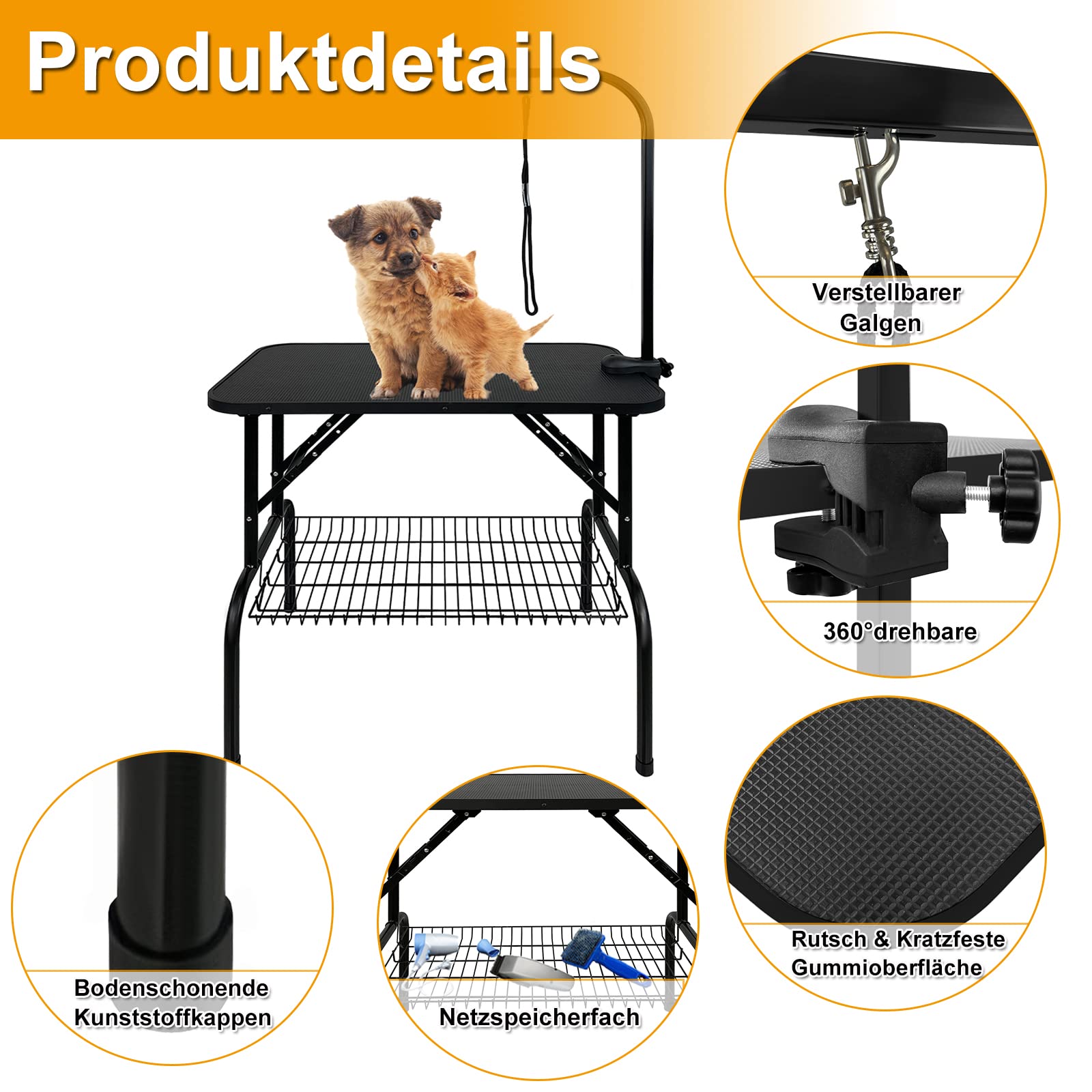 XMTECH Mesa de ajuste para perros, altura ajustable, mesa de cuidado para perros, peluqueros para perros, mesa de baño plegable, mesa de cuidado para perros, gatos hasta 60 kg, 80,5 x 49,5 x 155 cm
