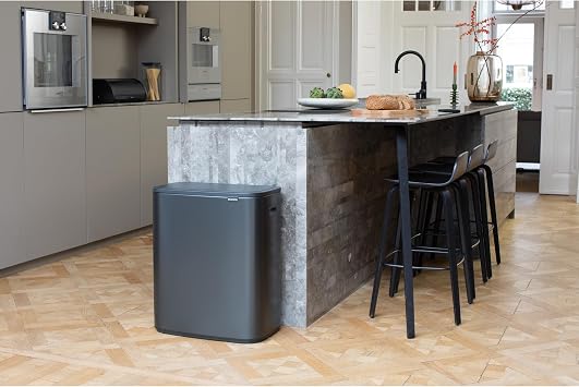 Brabantia Bo Touch Kitchen Bin 60L | XXL Soft-Touch Rubbish Bin with Inner Bucket | Space-Saving Flat Back Bin for Kitchen | Stylish Waste Solution | Confident Grey