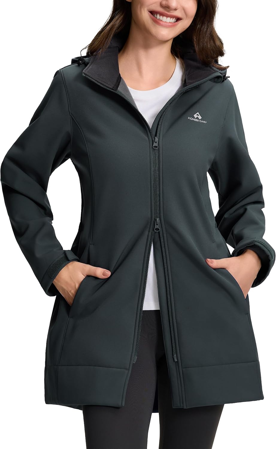 Pioneer Camp Women's Softshell Jacket Fleece Lined 30K Waterproof Windbreaker with Removable Hood Long Rain Coat - Image 6