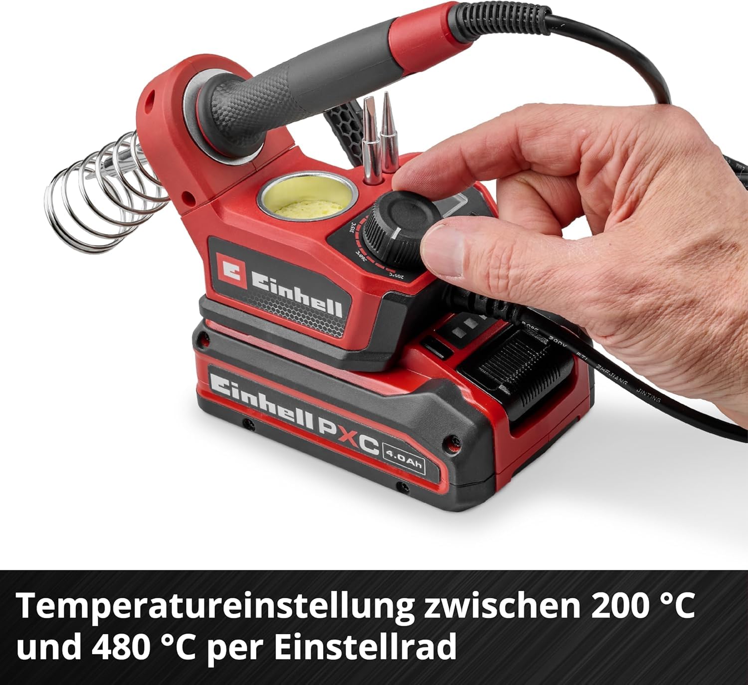 Einhell Akku-Lötkolben TE-SI 18/480 Li E - Solo Power X-Change (18 V, 200 °C - 480 °C, zum Weichlöten, LCD-Display, inkl. 2x Punktspitzen, 1x Flachspitze & Lötzinn)