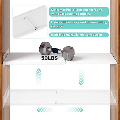Miniatura 10 de jkxoo Estantes de tensión ampliables para armario, estante de tensión ajustable para montaje en pared para gabinete, almacenamiento de armario,