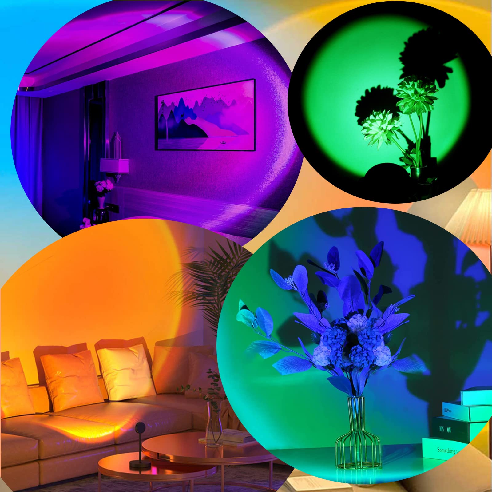 Lampada Proiettore Tramonto 16 Colori Con Telecomando - Rotazione 360°, Modalità Flash/Dissolvenza, Luce LED RGB Per Decorazione Casa, Festa, Fotografia (Altezza 29 Cm) - 5