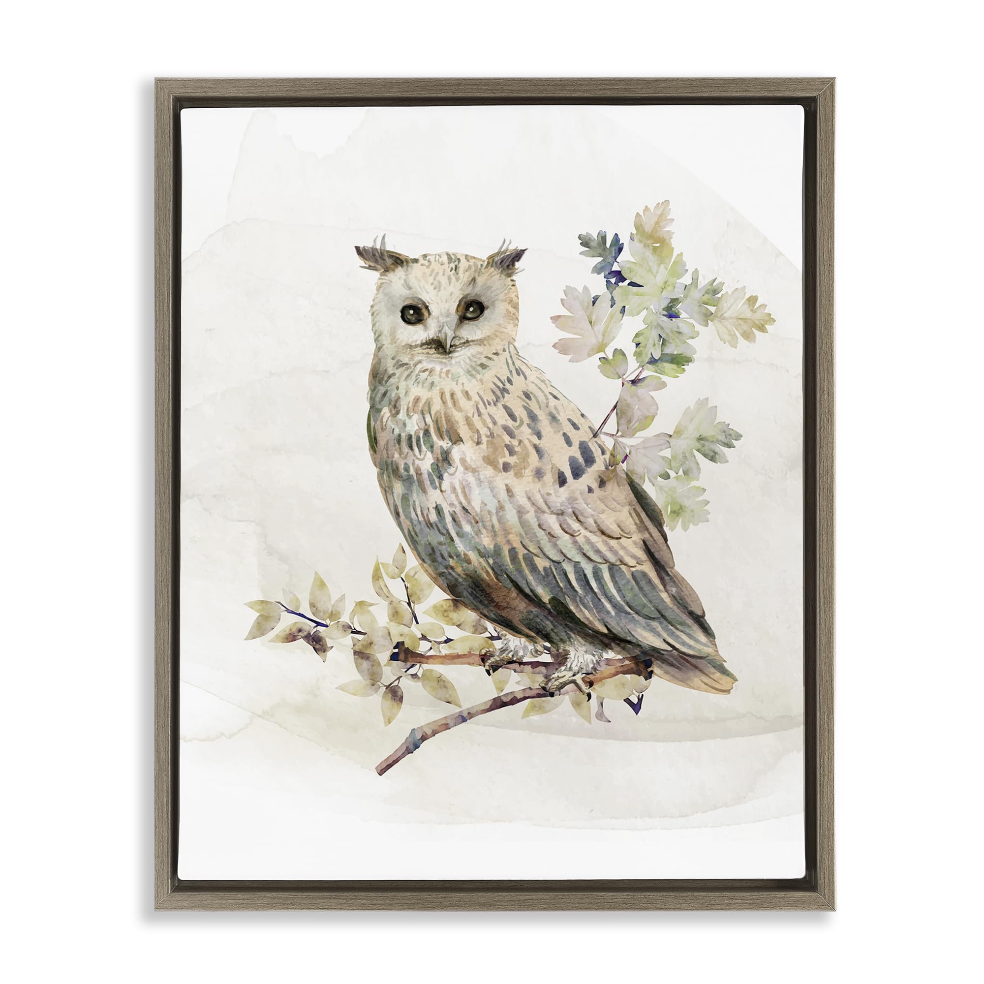 Stupell Industries 'Forest Owl with Foliage', Floating Frame Canvas Art, Brown, 25 x 31 Inches, Easy to Hang and Sturdy, Made in USA, by CAD Designs