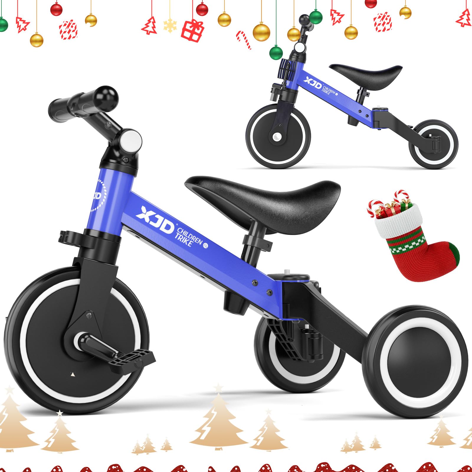 XJD 3 en 1 Triciclo Evolutivo de Bebé, Triciclo para Niños de 1-3 años, Triciclo a Bicicleta bebé con o sin Pedales, Bicicleta Niño con Asiento y Manillar Ajustables, Adaptable y Transformable, Azul