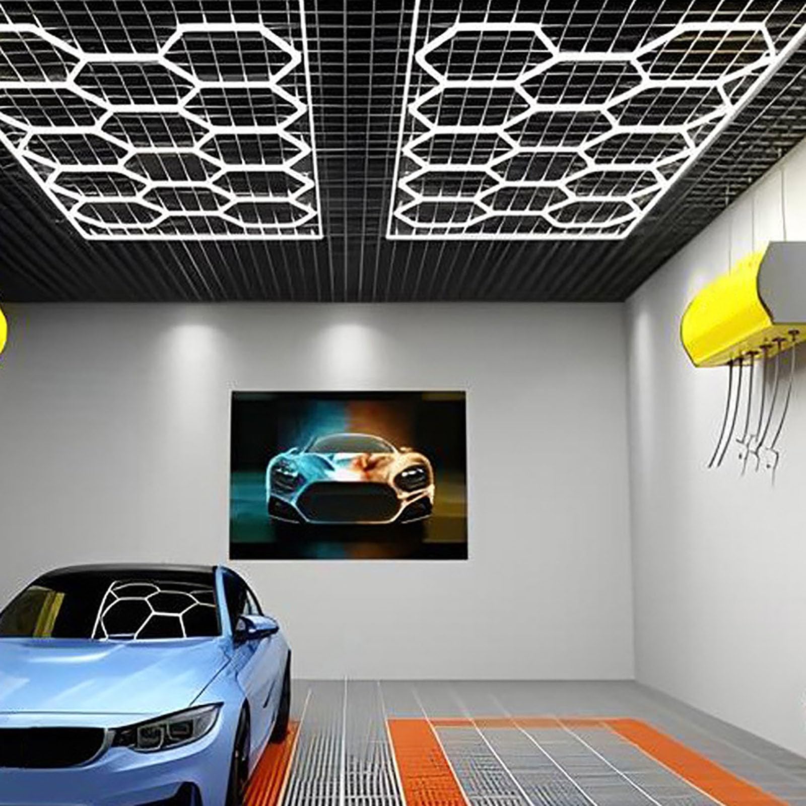 Lampa garażowa LED o strukturze plastra miodu, oświetlenie garażowe LED sześciokątne światło, do garażu, warsztatu, magazynu, piwnicy, hali sportowej 14 HEX