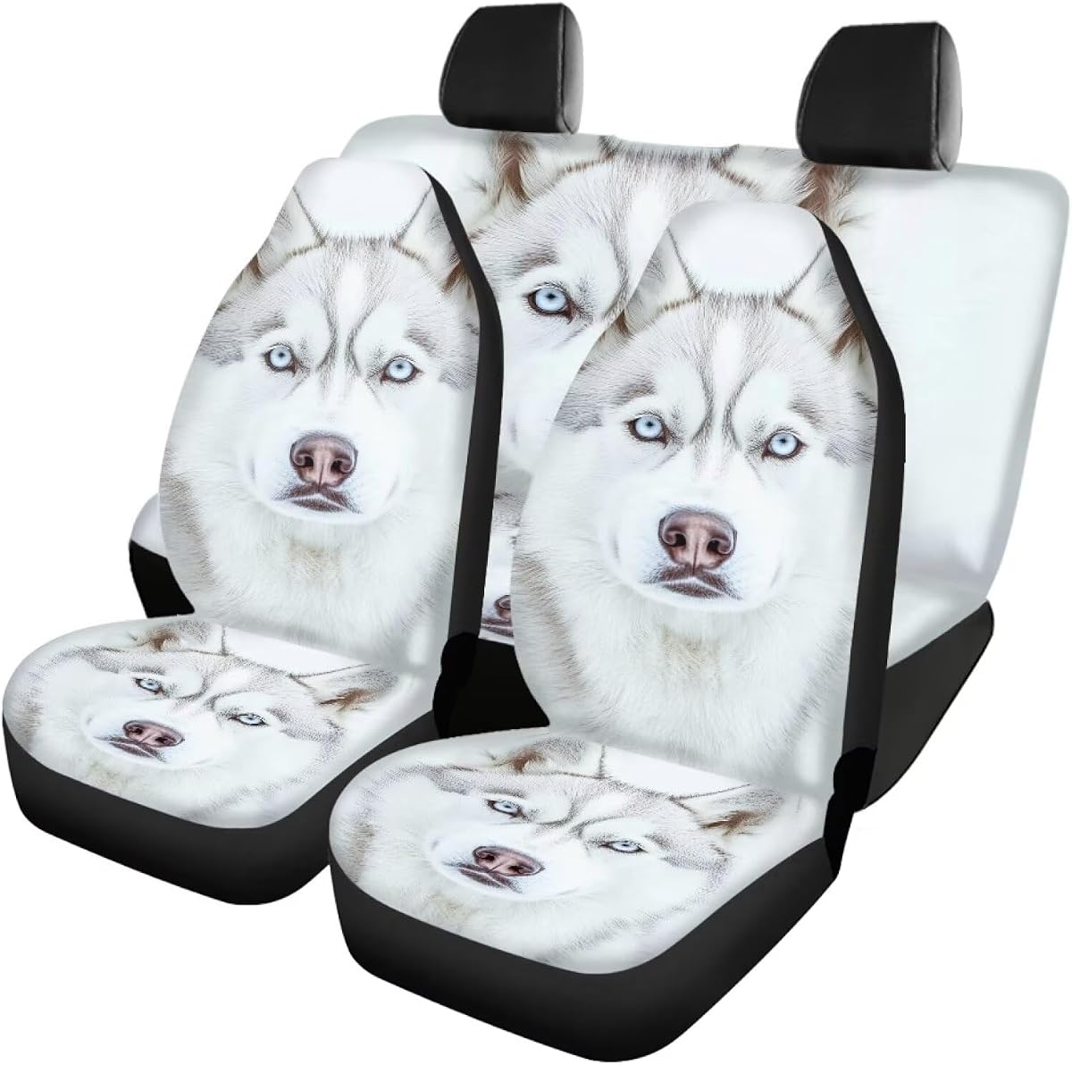 Husky White Print Universal Front and Rear Auto Seat Protectors Durable Nonslip Fade Resistant