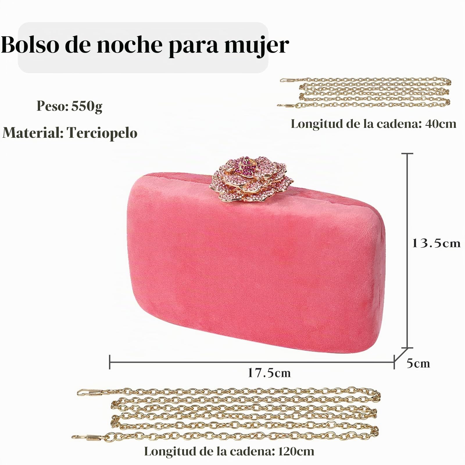 CORIOS Bolso Fiesta para Mujer Terciopelo Bolso de Noche Bolsa de Cadena Brillante Bolso de Hombro Boda Cartera de Mano Elegante Bolso Bandolera para Fiesta de Graduación Banquete Boda Rosa