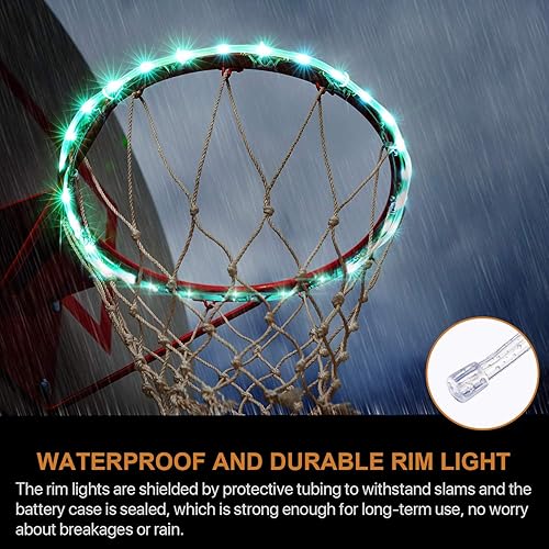 Miniatura 4 de Waybelive Luces LED de aro de baloncesto, luz LED con control remoto, 16 cambios de color por ti mismo, impermeables, súper brillantes para jugar