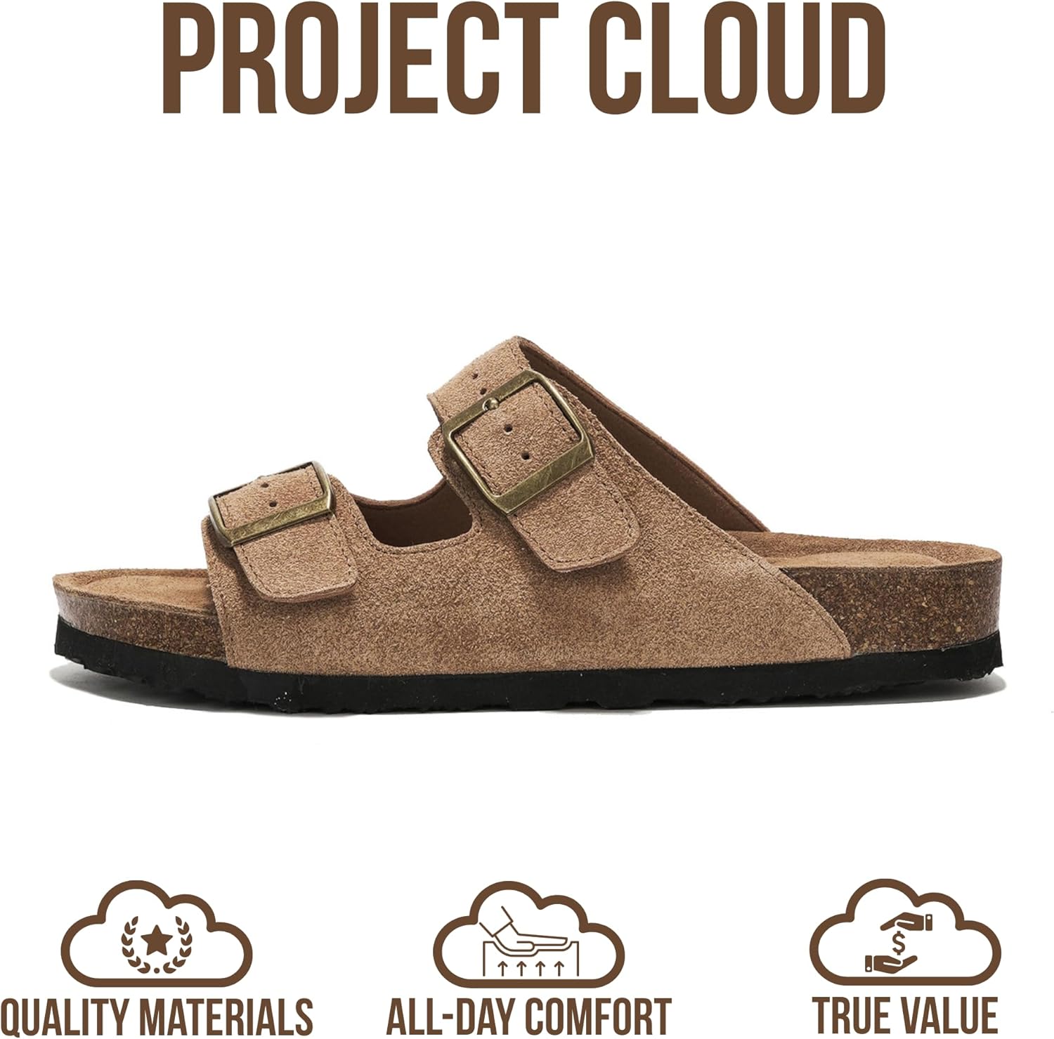 Project Cloud 100% Genuine Leather Flat Sandals For Women 2026 Cork Footbed Womens Sandals with Memory Foam and arch support Vacation Essentials Slides for Women Footwear (Venita) thumbnail