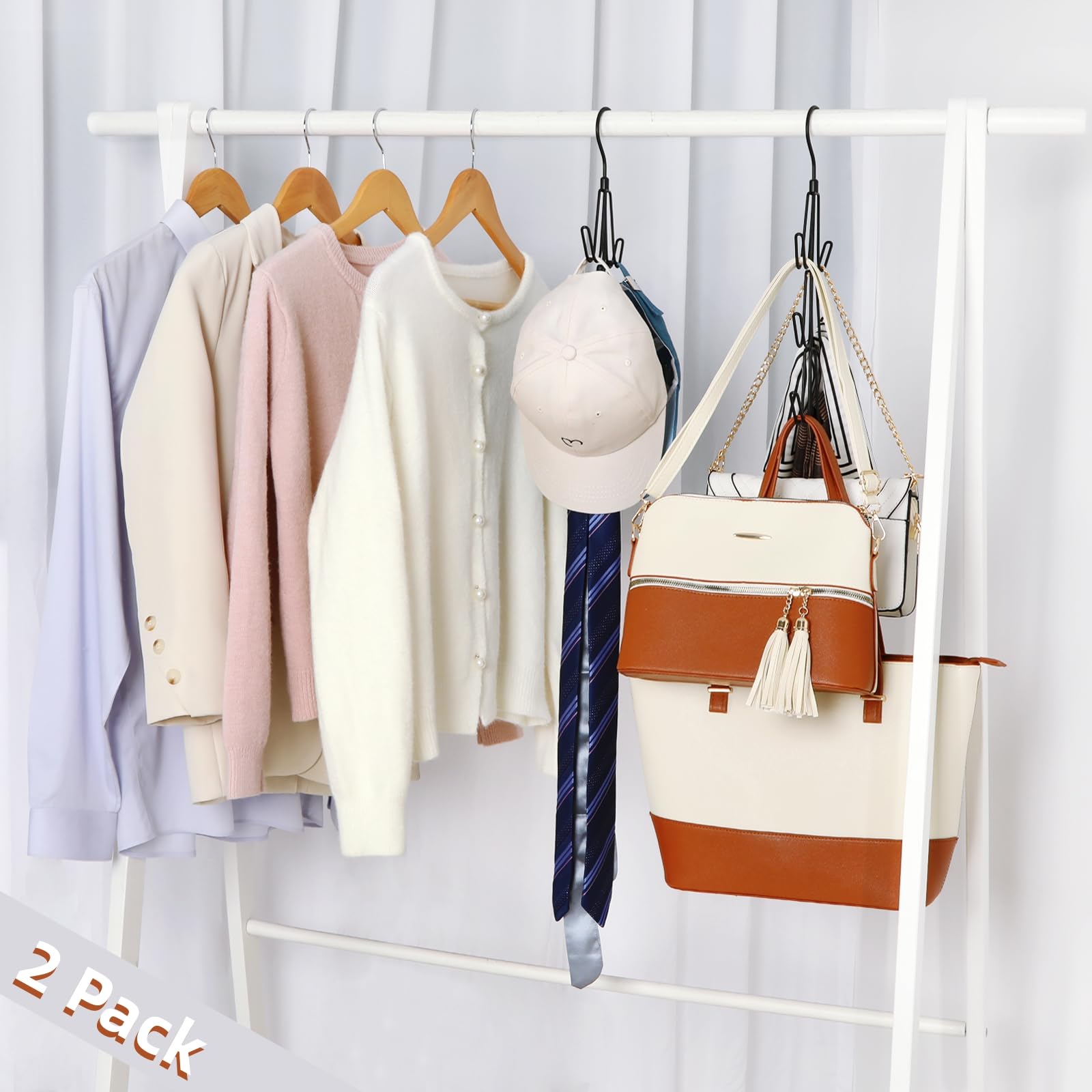 TOPIA HANGER CT37B-NH - Organizador de bolso para armario, paquete de 2 soportes para bolsas colgantes, color negro