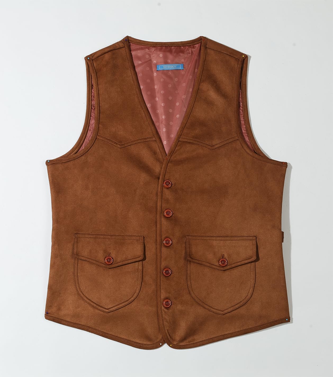 SevenBoy Men's Suede Leather Suit Vest Vintage Western Cowboy Waistcoat Regular Fit - Image 2