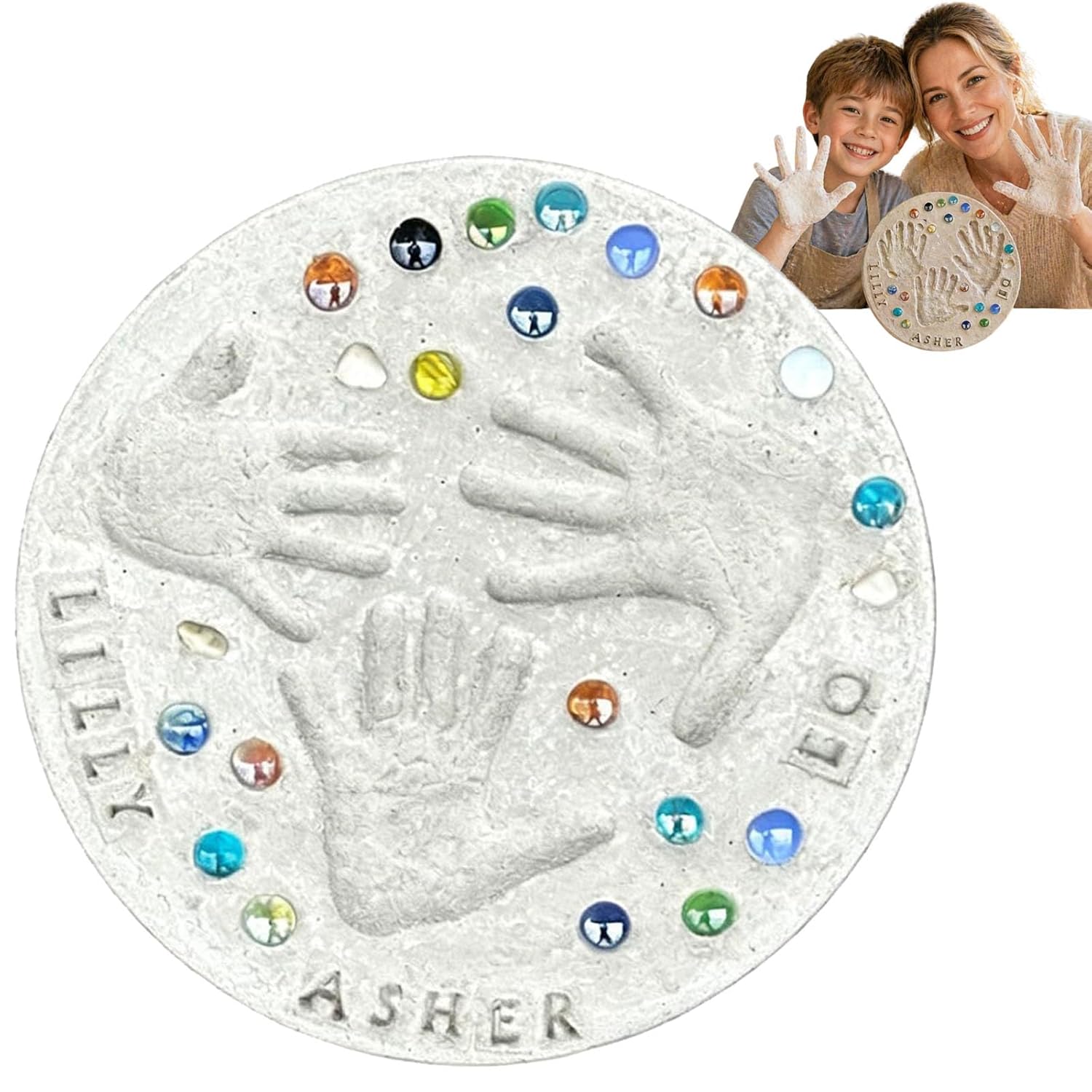 Large DIY Handprint Stepping Stone Kit 14 Inch, DIY Pressed Flower Handprint Mother's Day Craft Kit, Indoor Outdoor Family Keepsake Craft Gift (14 Inches)