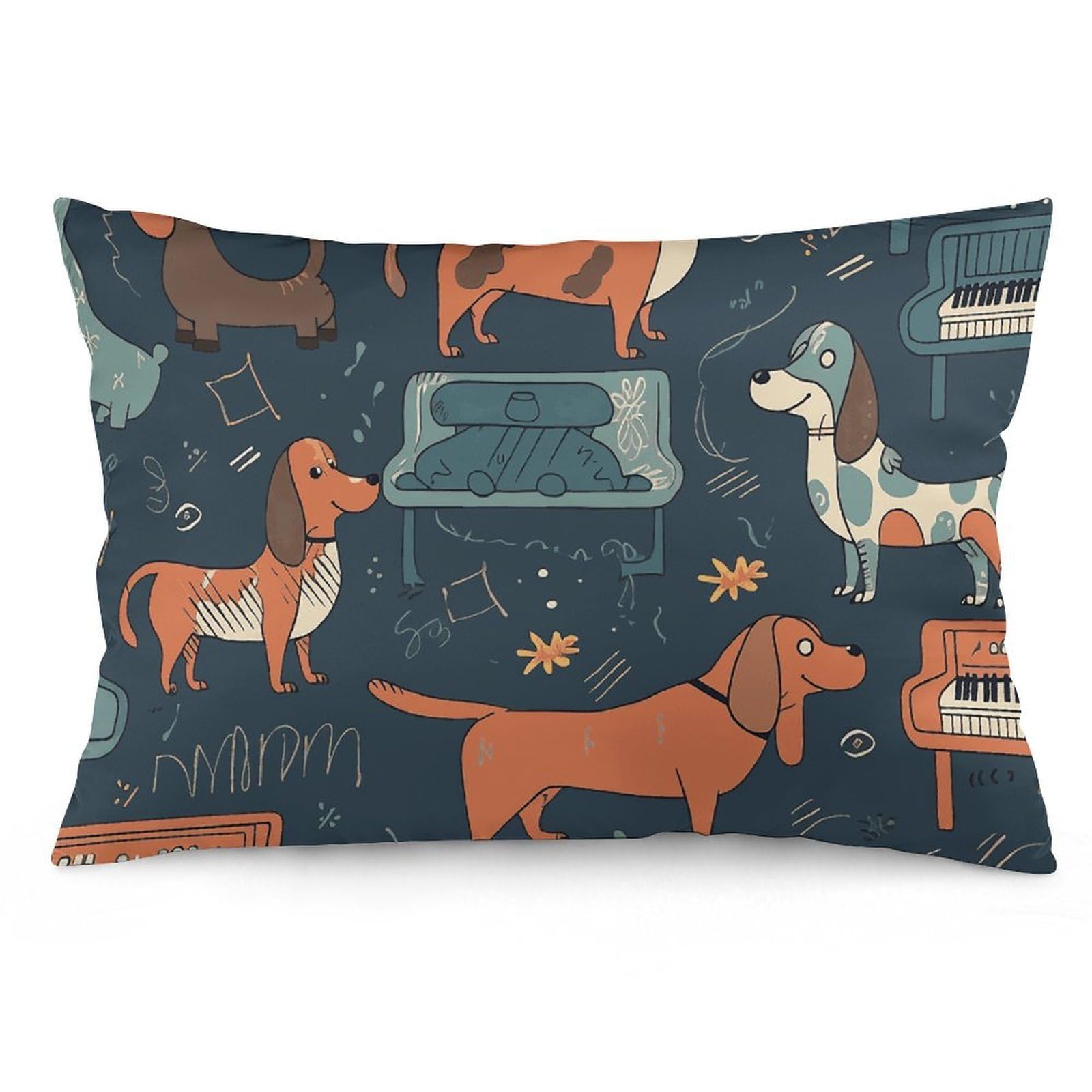 NTVOWPZO 2 Pack Decoration Throw Pillow Covers 12 "x20 Pillowcases Covers Dachshund and Piano Pillowcases Modern Farmhouse Home Decor Sofa Cushions Covers for Couch Bed Living Room