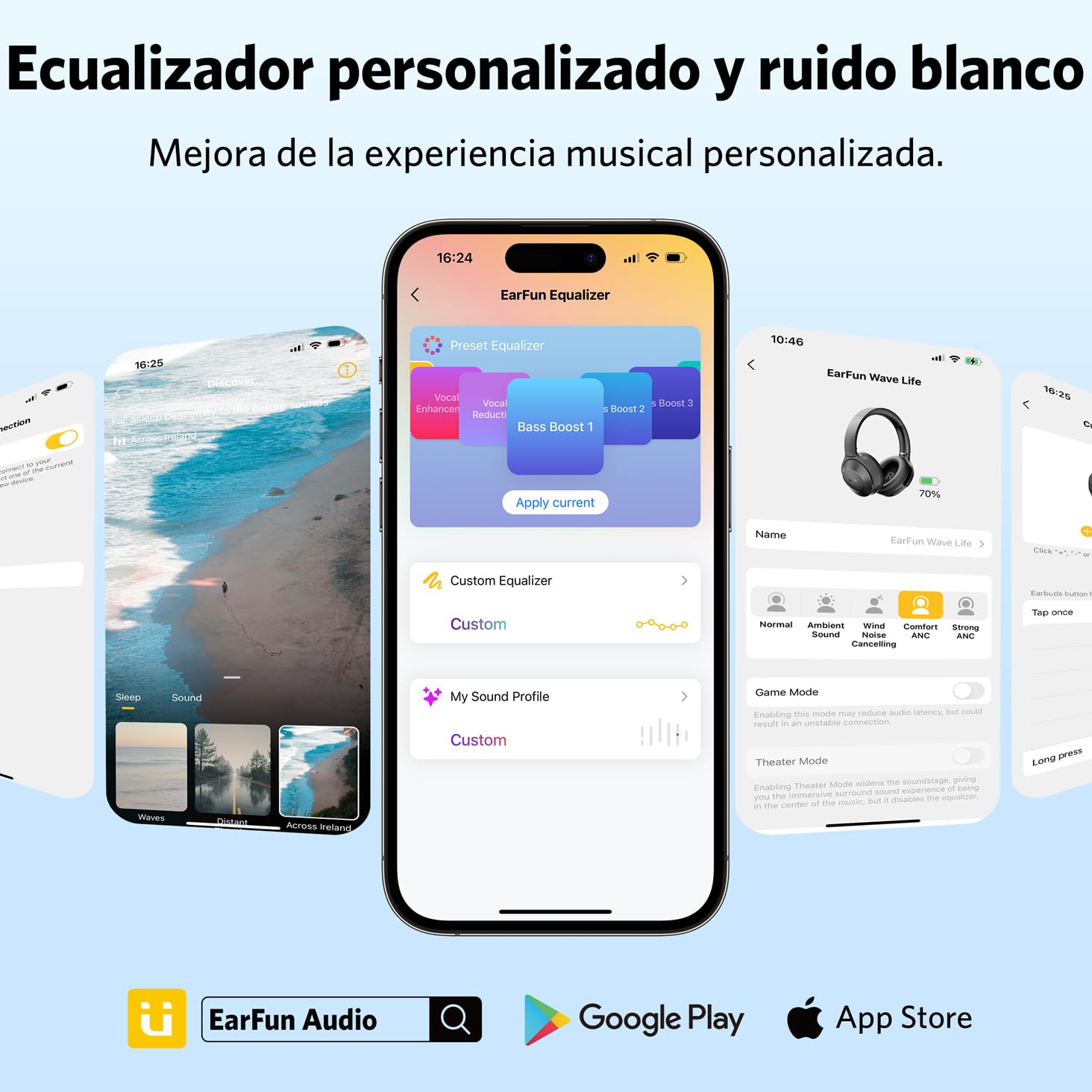 EarFun Wave Life Auriculares Inalambricos Diadema con Cancelación Híbrida de Ruido, Bluetooth 5.4, 4 Micrófonos con IA, Graves Profundos, 60 h de Reproducción, EQ Personalizable y Conexión Multipunto
