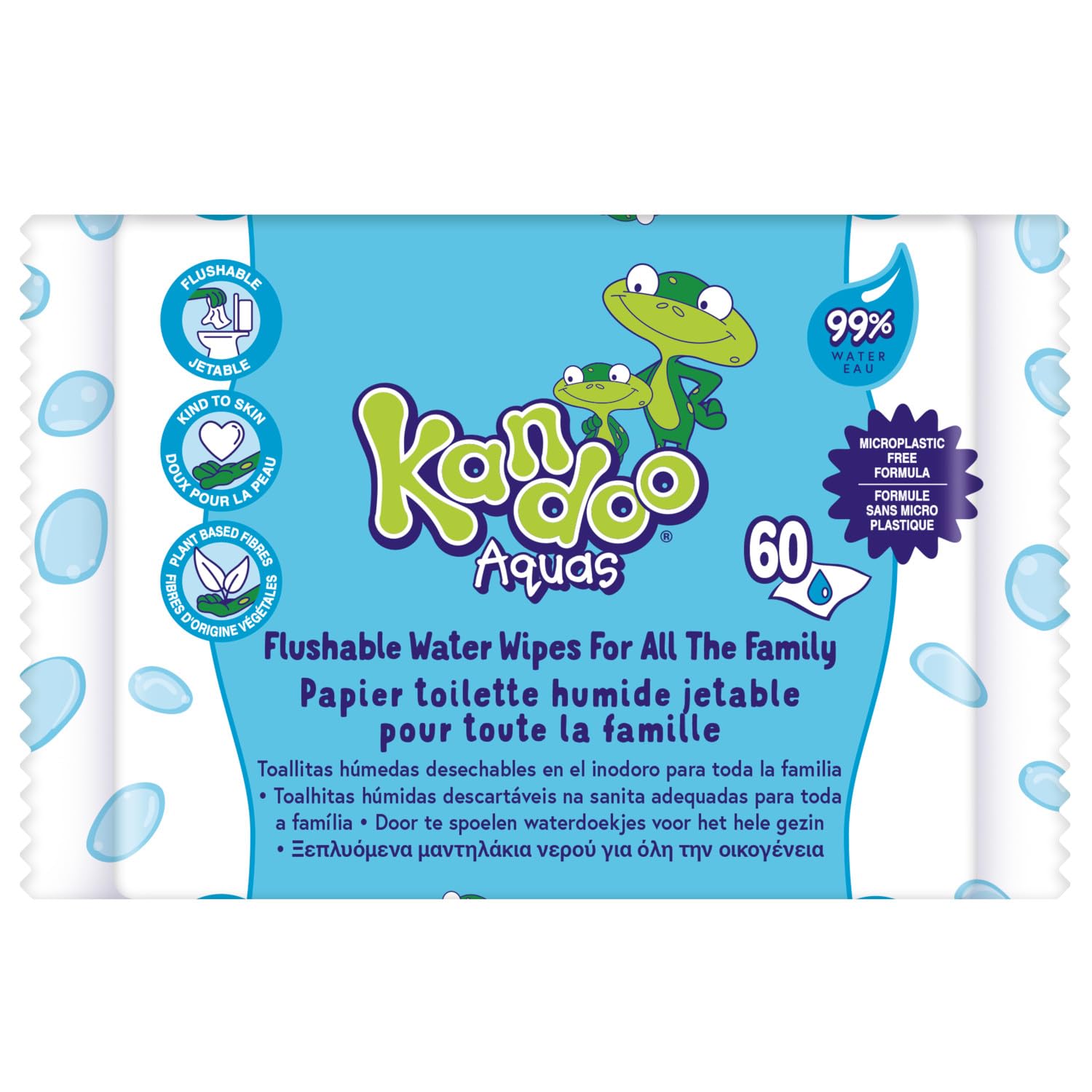 Kandoo Pack de 60 Lingettes Toilette Multi-Usage 99 % Eau Aquas