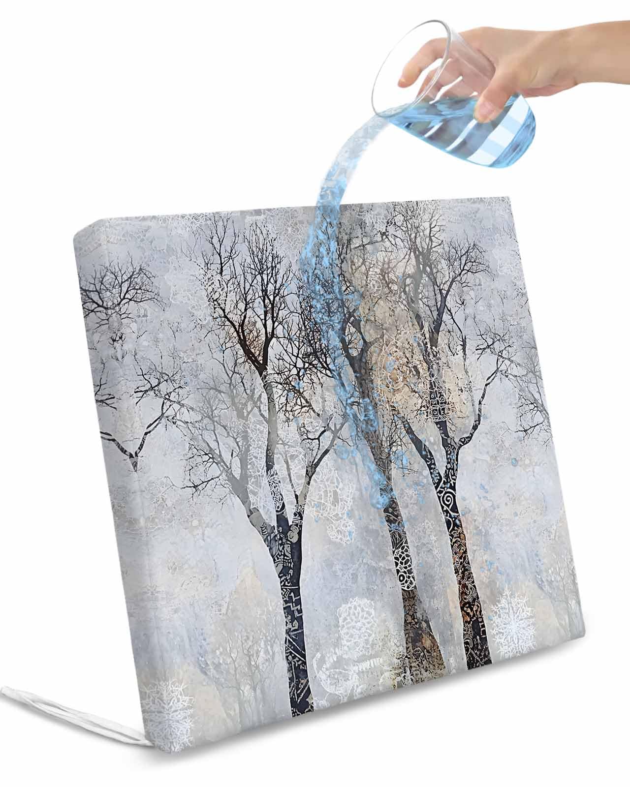 2 Pack Boho Grey Tree Waterproof Cushion Covers with Ties, Outdoor Patio Chaise Lounge Chair Seat Cushion Slip Covers Replacement(Only Cover) Vintage Watercolor Trunk Branch 22
