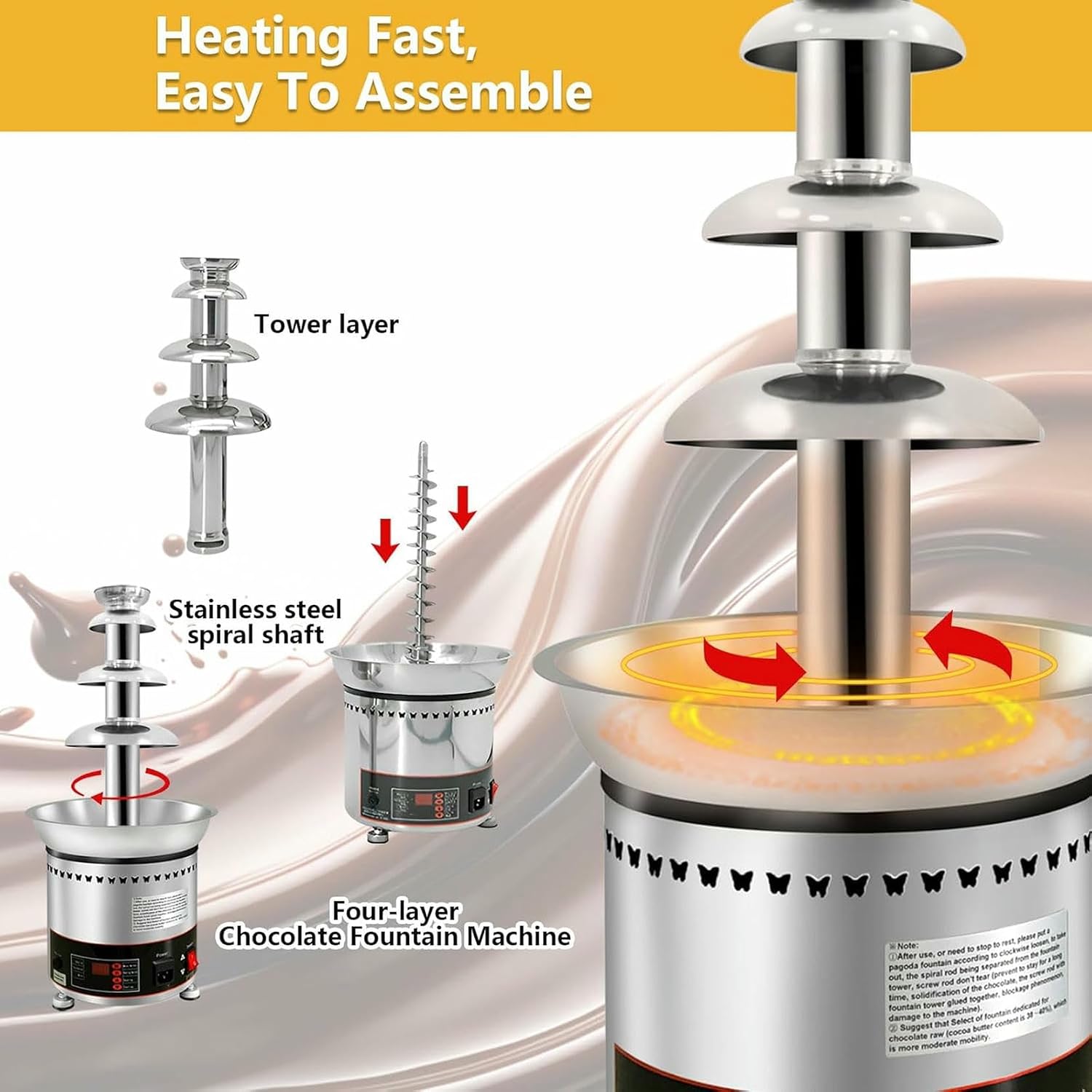 Commercial Chocolate Fountain Machine 4 Tier, Electric Chocolate Dipping Warmer Machine Chocolate Fondue Tower for Party, Wedding, Birthday,Events image 4