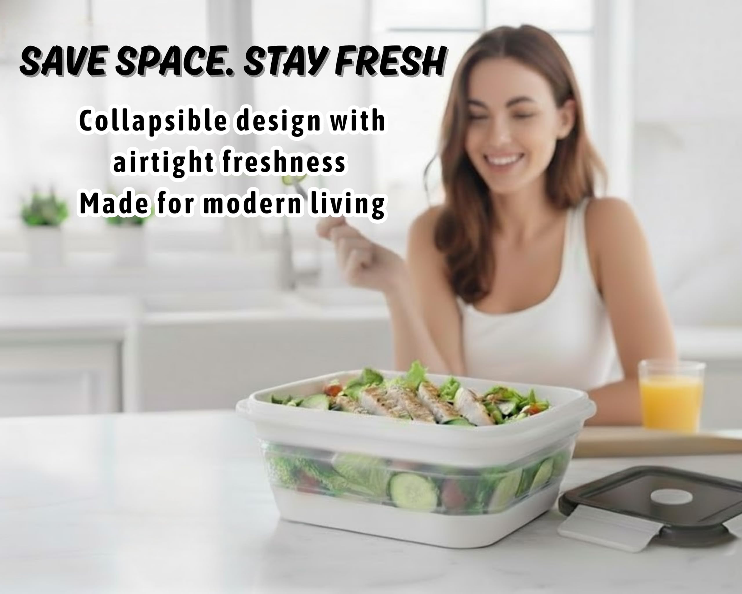 A MILLI Lonchera plegable, contenedores plegables de silicona para alimentos, cajas de utensilios Ttop, plegables, aptas para microondas, congelador, aptas para lavavajillas, juego de 2