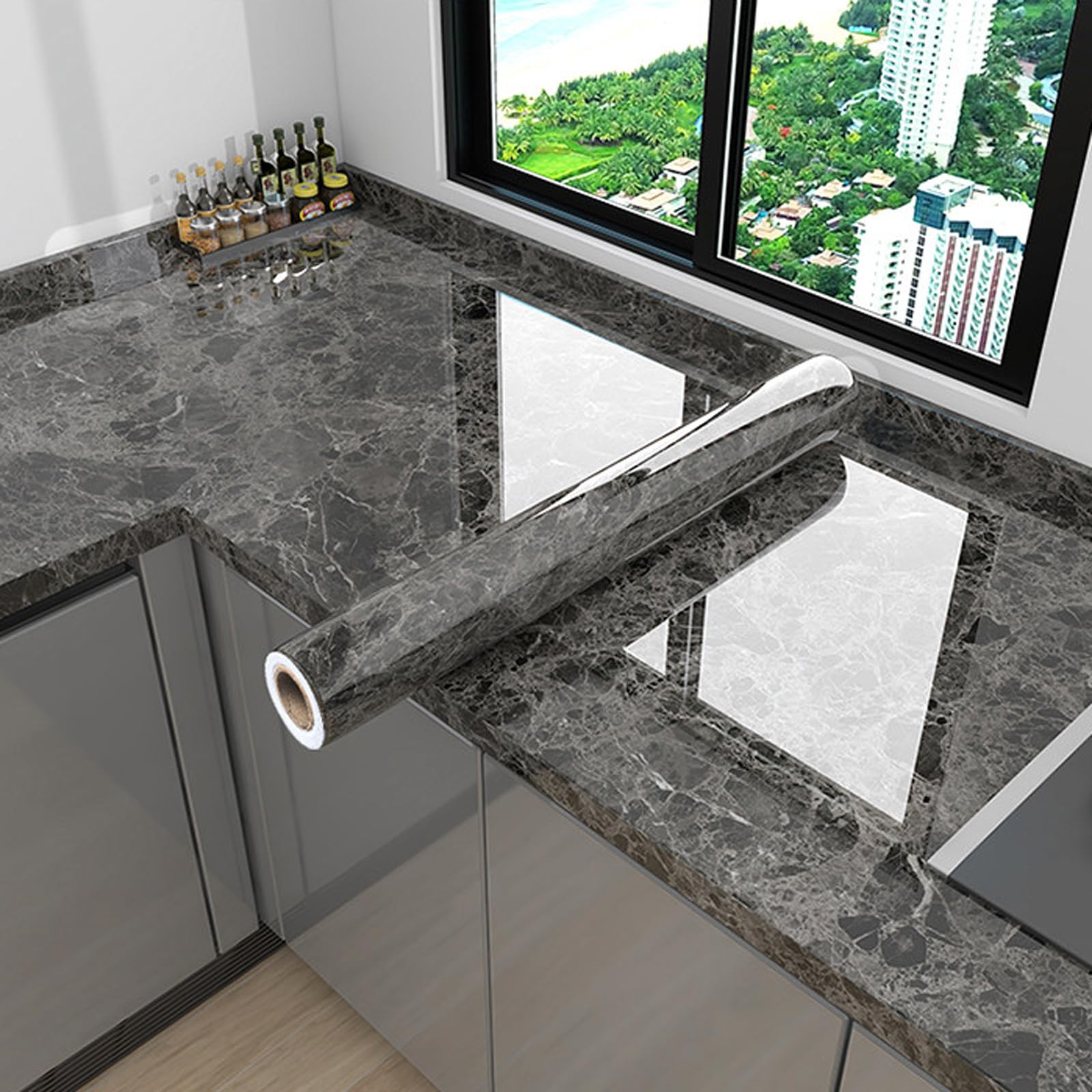 Cooalinar Heat-Resistant Worktop Vinyls Covering,Marble Contact Paper Kitchen Worktop Covering,Easy To Remove,Anti-Fouling Scratchproof,For Kitchen Countertop Furniture