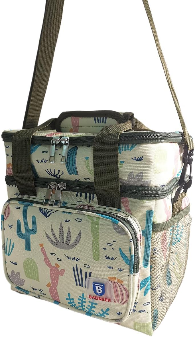 Insulated Lunch Bag Double Decker Lunch Box Camping Picnic Cooler, Leakproof Work Lunchbox Durable Outdoor Beach Lunch Pail Food & Drink Thermal Bag For Men Women, 14L (Cactus) - Image 7