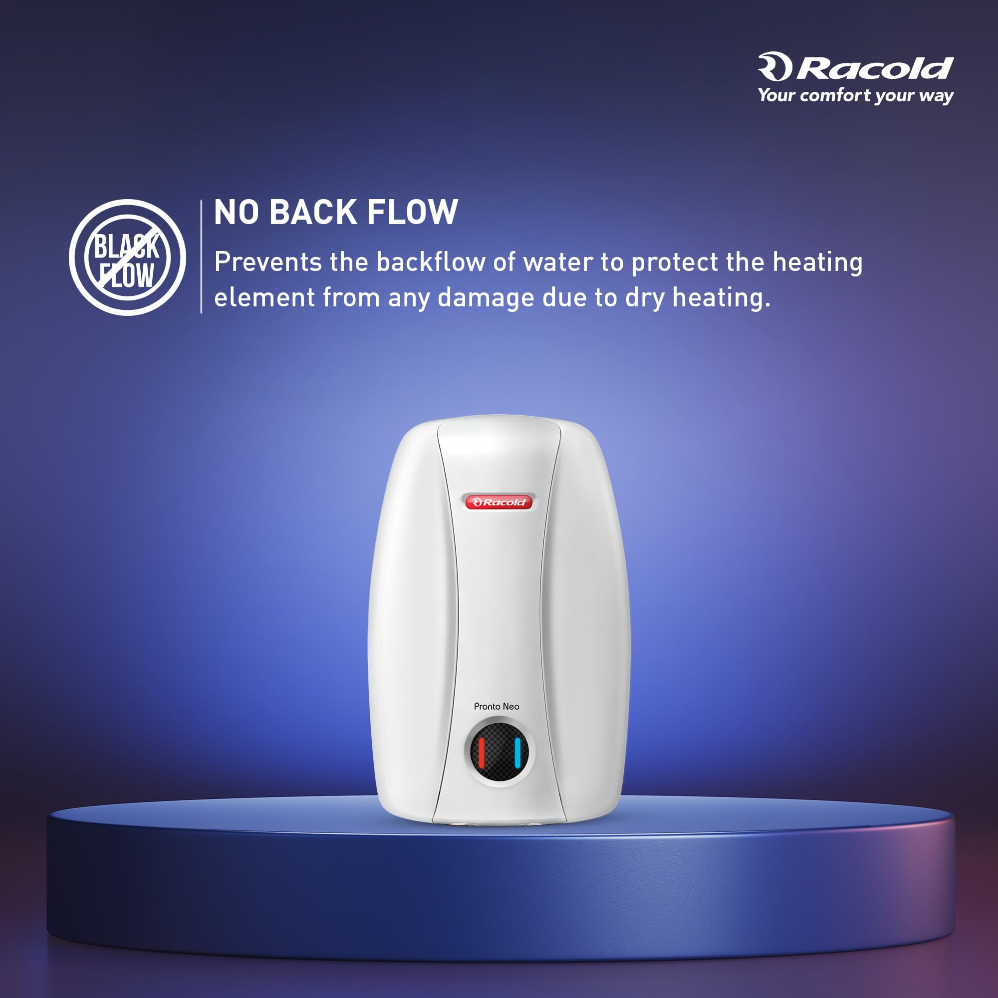 Racold Pronto Neo 1L 3Kw Vertical Instant Water Heater(Geyser), White | Faster Heating | Italian Design |Suitable for High Rise Buildings |3 Levels of Safety | Rust Proof Body | Fire Retardant Cable 4