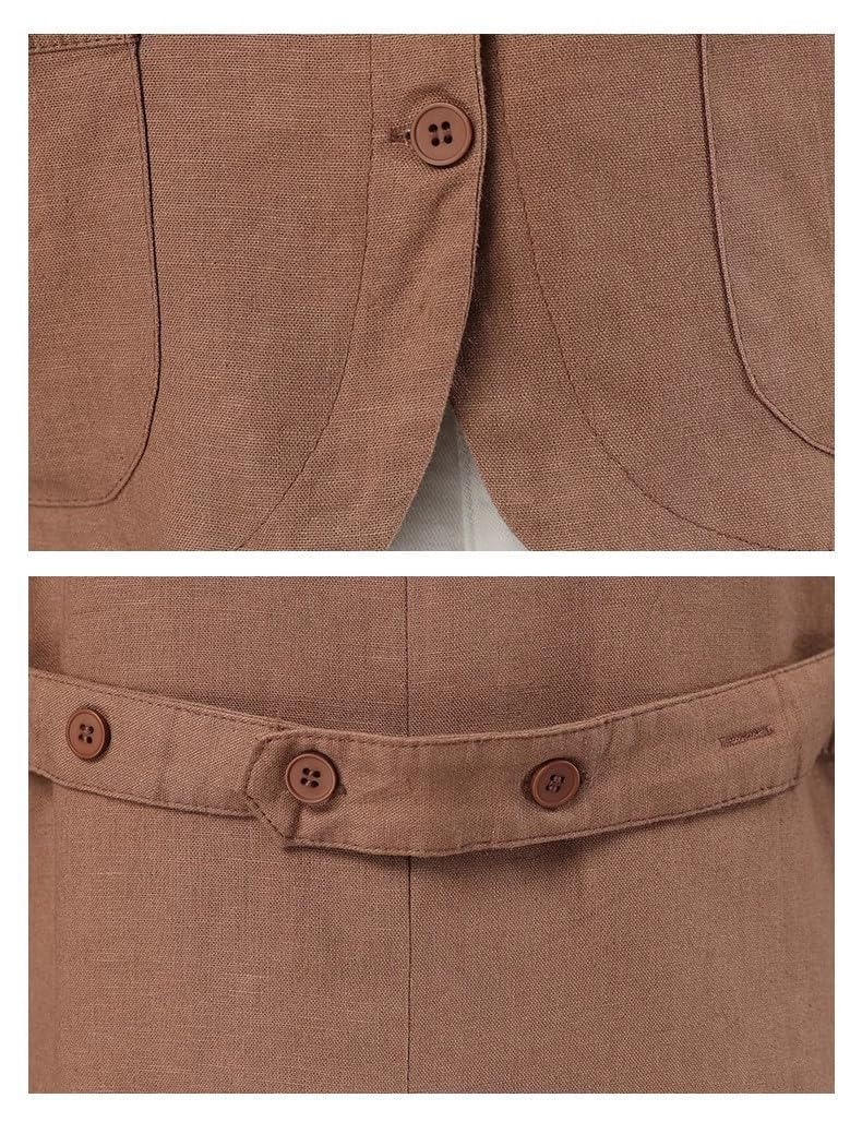 Smanicato Donna,Gilet Da Donna In Cotone E Lino Senza Maniche Estivo Leggero con Scollo A V Blazer con Tasche Casual Tinta Unita Cardigan con Bottoni.