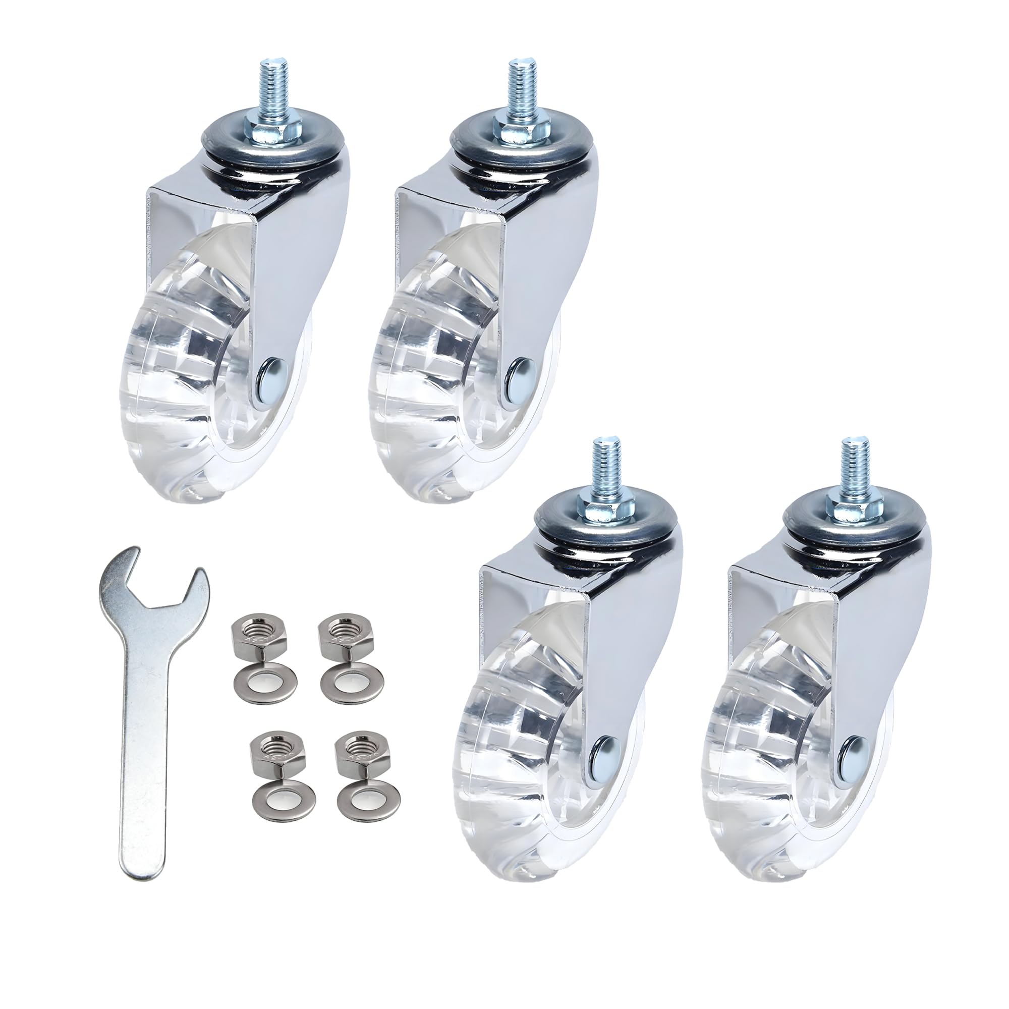 MyyYiTar 2 inch M8 Stem Casters M8x15 Bolt Threaded Wheel,PU Rubber Swivel Single Caster Screws in Wheels Small-Clear