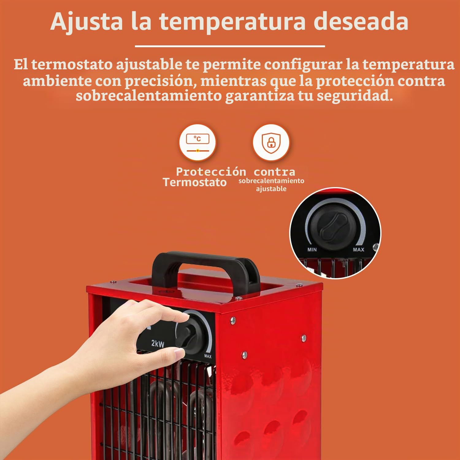 SHX SHX308HEAT2022 - Calefactor industrial de 2000 W, 2000 W, elemento calefactor de acero inoxidable, 3 modos de funcionamiento, a prueba de salpicaduras, ajustable, termostato, protección contra