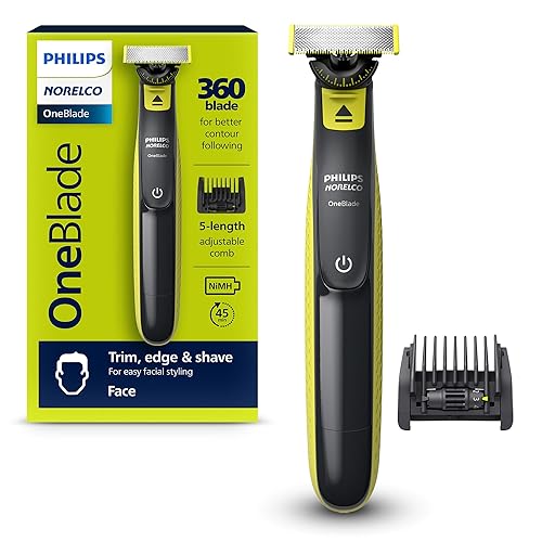 Philips Norelco OneBlade 360 Hybrid Face, Electric Beard Trimmer and Shaver, with 360 Blade Technology, 1x 360 Blade for Face, 5in1 Adjustable Comb, Model QP2724/90 - Black & Lime Green - OneBlade 360 Face