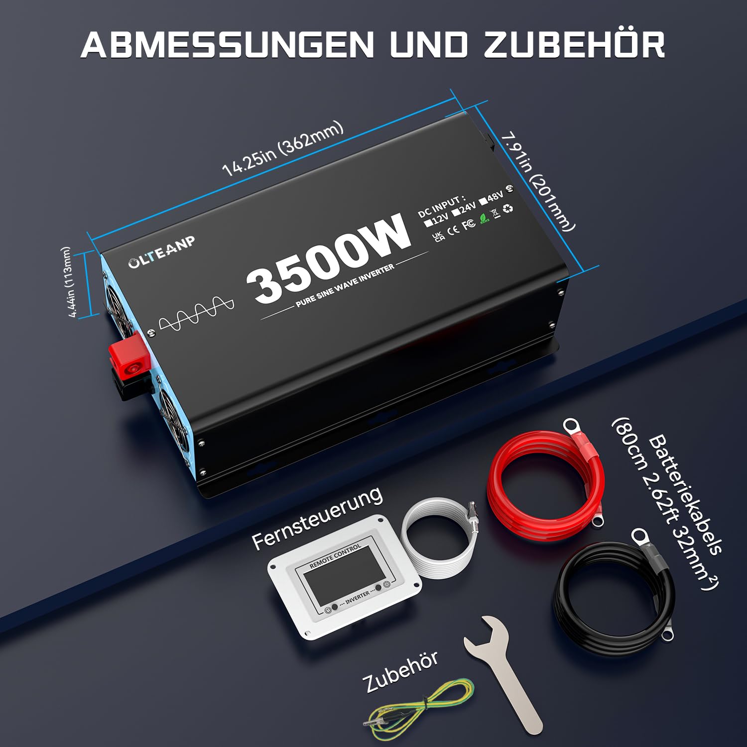 OLTEANP 3500W/7000W Wechselrichter 12V auf 230V Reiner Sinus Spannungswandler Power Inverter mit 2 AC Steckdosen,Type-C&USB Anschlüsse,LCD-Bildschirm-Fernbedienung,Für Wohnmobil Wohnwagen