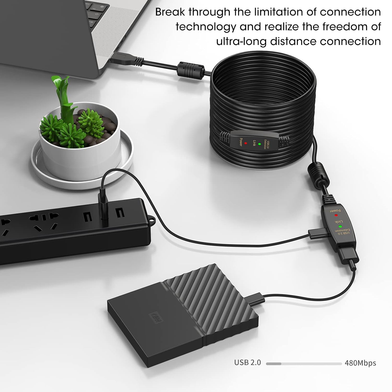 LDKCOK 50FT Active USB Extension Cable 2.0 Male to Female with A Extension chipset Signal Booster - Active Extension/Repeate