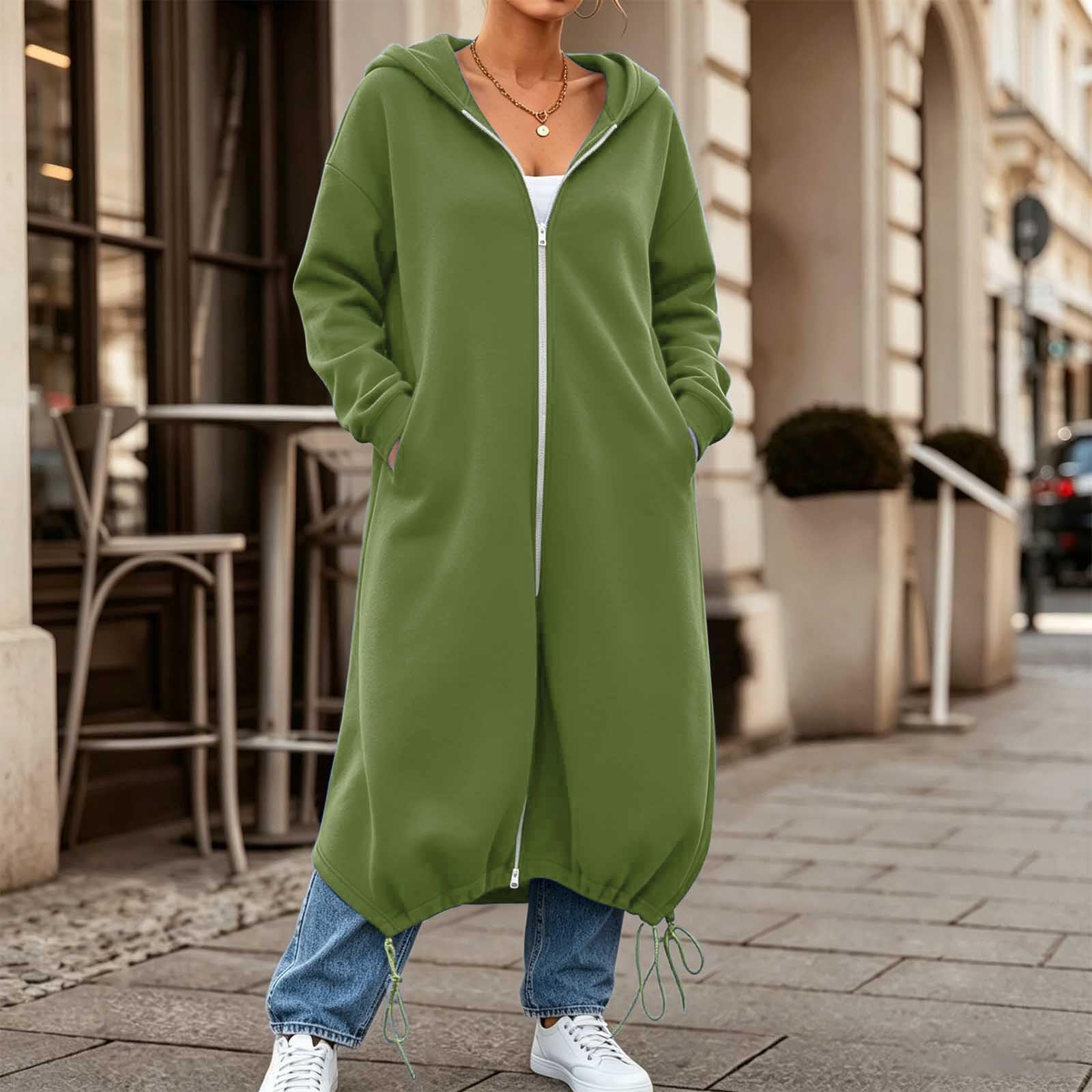 Generico Felpe con Cappuccio da Donna con Zip Oversize A Tunica Lunga | Felpe Casual A Maniche Lunghe Sweatshirt Autunno Inverno Giacca Con Cappuccio Cappotto Da Indossare Tutti I Giorni
