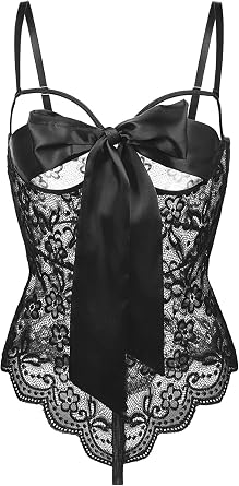 Women Teddy Lingerie Floral Lace Bodysuit Bow Front One Piece Babydoll Mini Bodysuit S-XXL