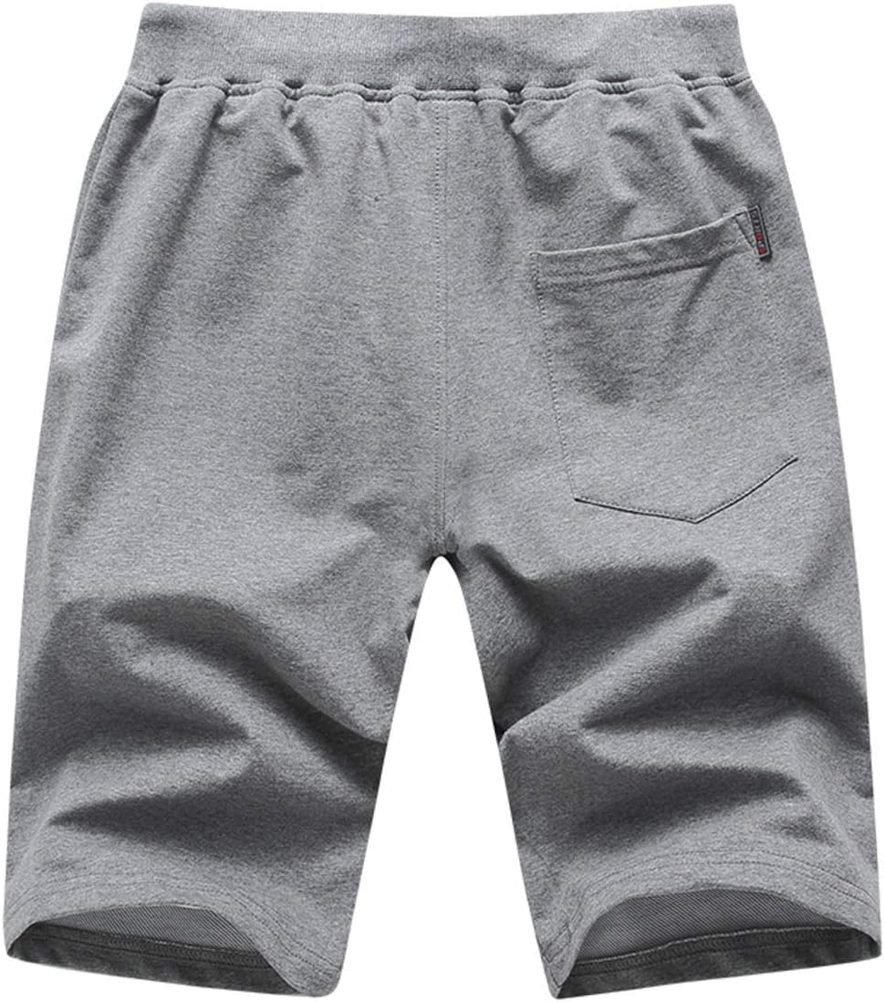 Flygo Men's Shorts Casual Athletic Elastic Waist Workout Short Pants Drawstring Beach Shorts Zipper Pockets
