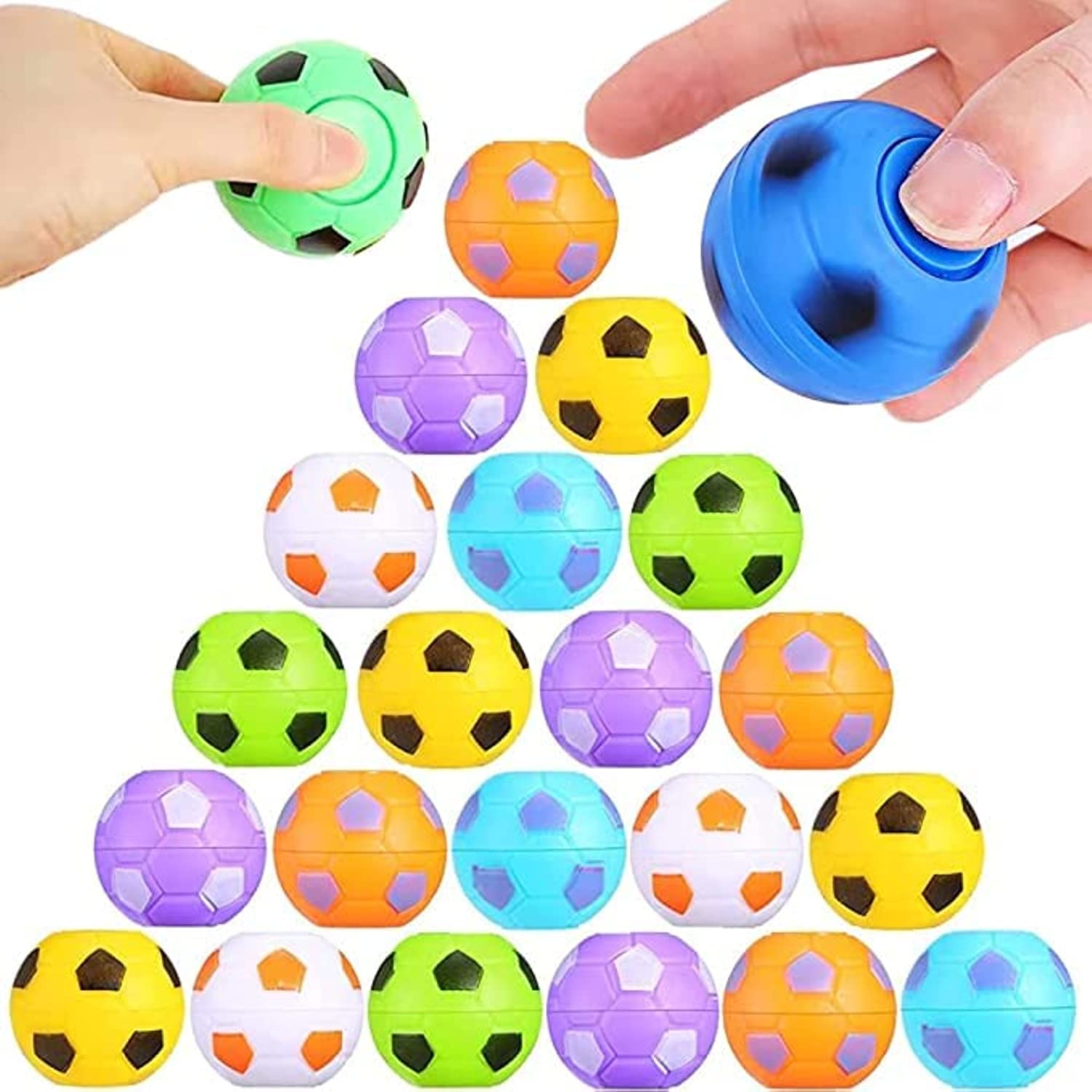 32 PCS Mini Fidget Spinners Soccer Ball Toys for Kids, Soccer Party Favors Goodie Bag Stuffers, Rotatable Soccer Finger Stress Balls for Classroom Prizes