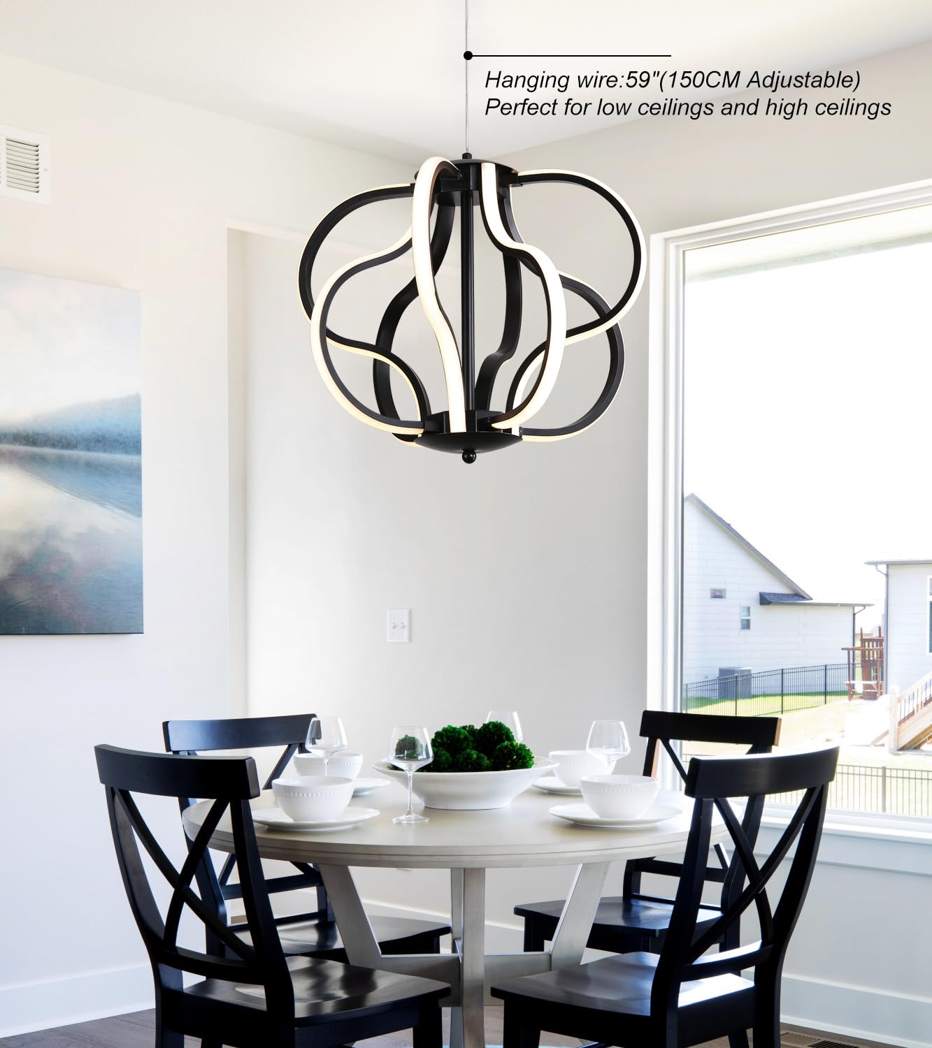 Moderna lámpara LED negra para techo, 8 luces colgantes para comedor, vestíbulo, entrada, cocina, sala de estar. 3