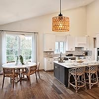 Vista 7 de Woven Pendant Light Boho Chandelier, Rattan Pendant Lights Kitchen Island, Farmhouse Pendant Lighting with Hand Woven Wicker Shade, Boho Chandelier