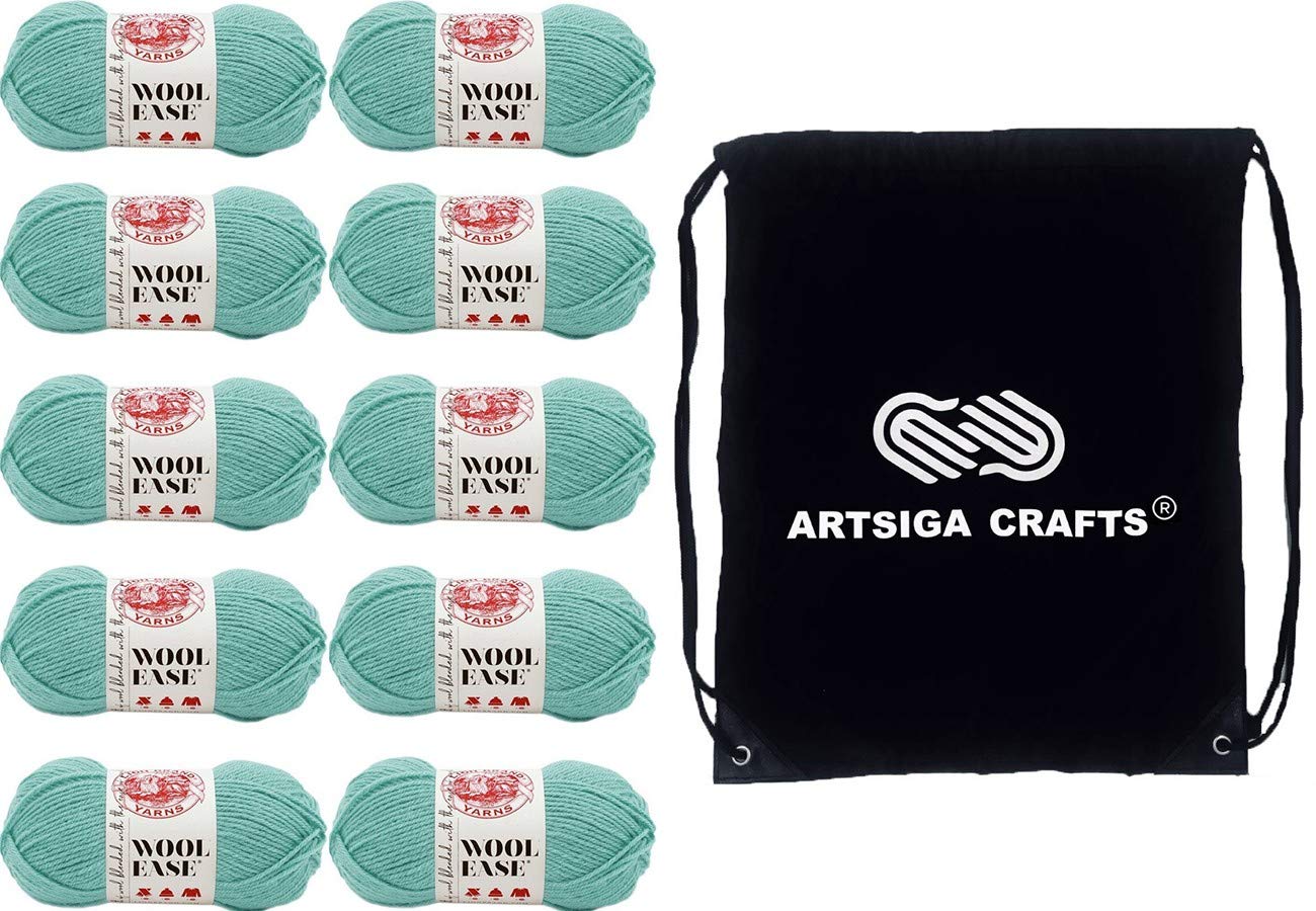 Lion Brand Wool Ease Succulent 620-119 (10-Skeins - Same Dye Lot) Worsted Medium #4 Acrylic, Wool Yarn for Crocheting and Knitting - Bundle with 1 Artsiga Crafts Project Bag